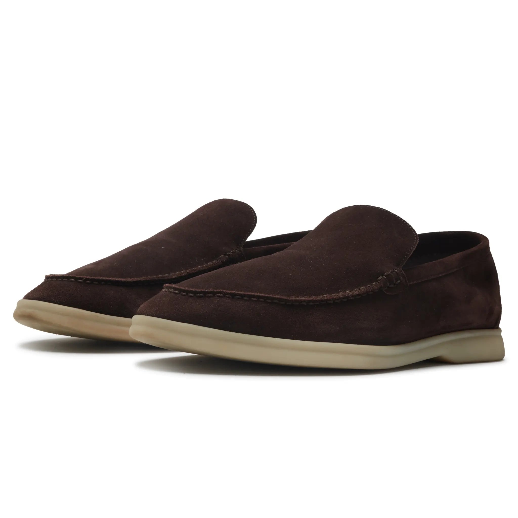 Front Side View of  Preloved - Loro Piana Summer Walk Suede Chocolate Loafers Fae8124_h026