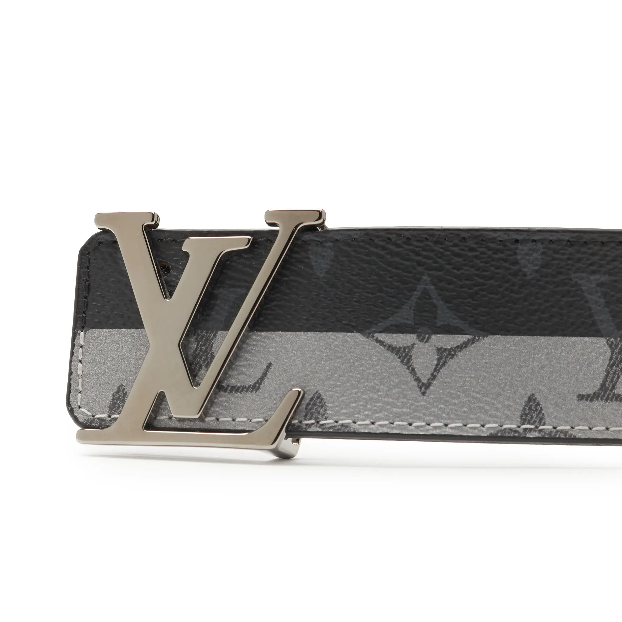 Detailed View of Preloved - Louis Vuitton LV Initiales Monogram Eclipse 40mm Silver Black Belt MP034
