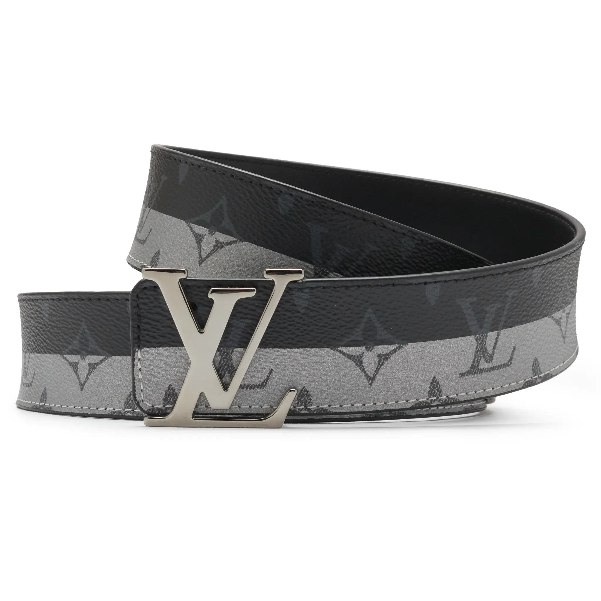 Front View of Preloved - Louis Vuitton LV Initiales Monogram Eclipse 40mm Silver Black Belt MP034