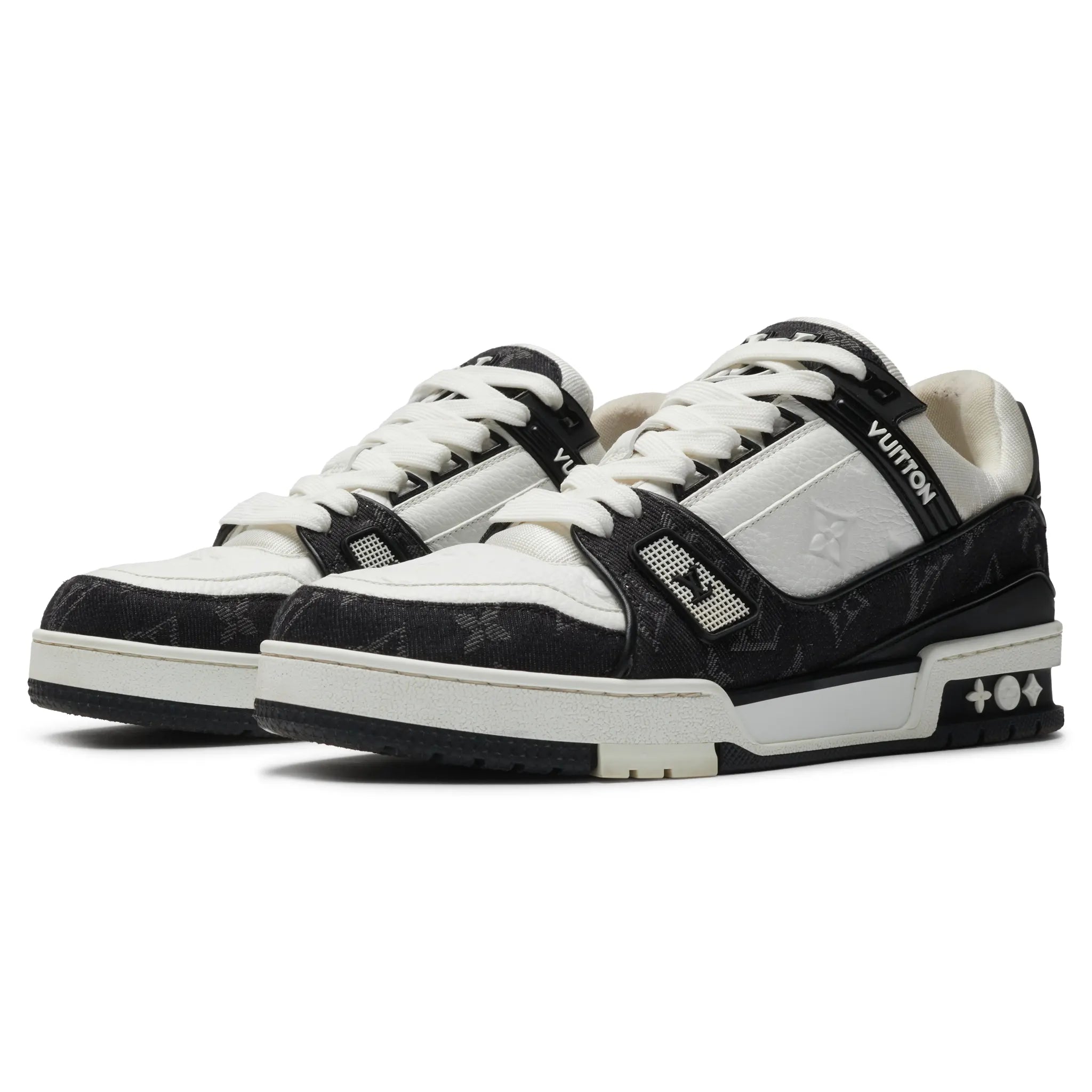 Front Side View of Preloved - Louis Vuitton LV Monogram Black Denim Sneaker 1A9JGB