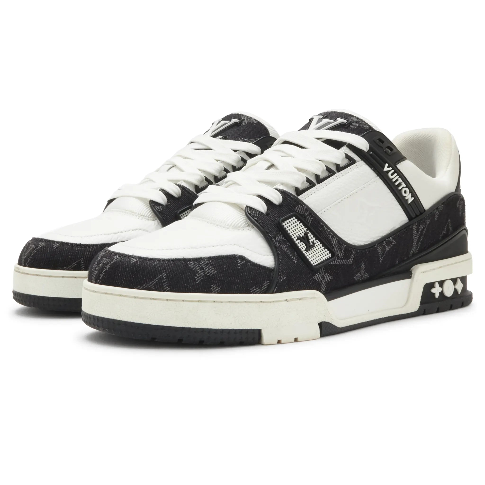 Front Side View of Preloved - Louis Vuitton LV Monogram Black Denim Sneaker
