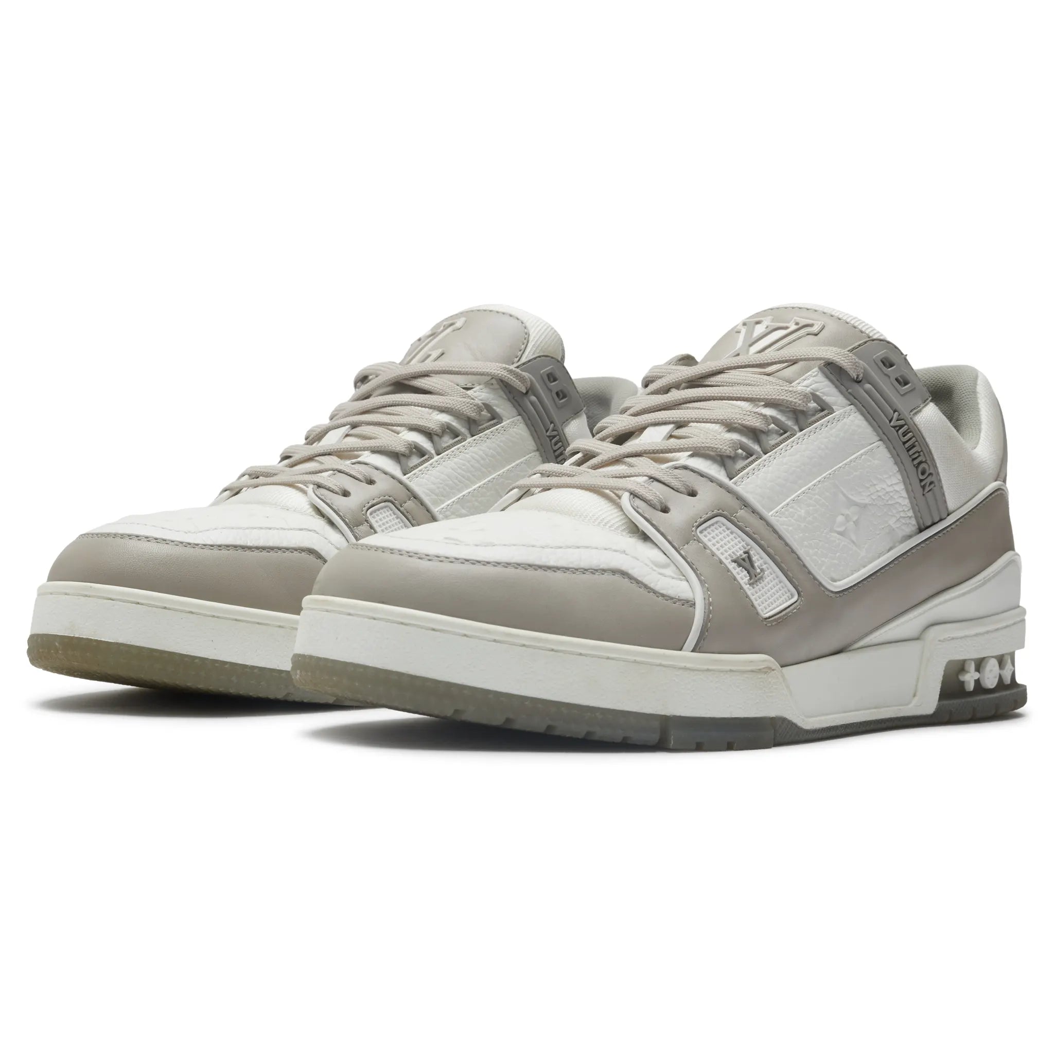Front Side View of Preloved - Louis Vuitton LV Trainer Grey Sneaker 1A8KB8