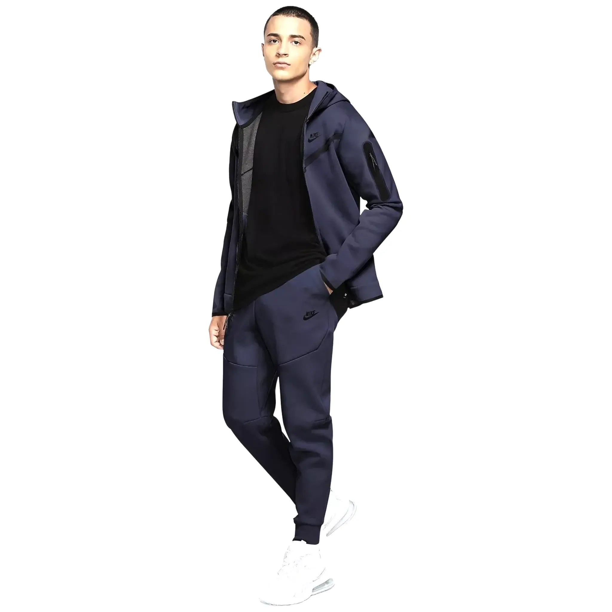 Model View of Preloved - Nike Tech Fleece Navy Tracksuit CU4495-410 | CU4489-410