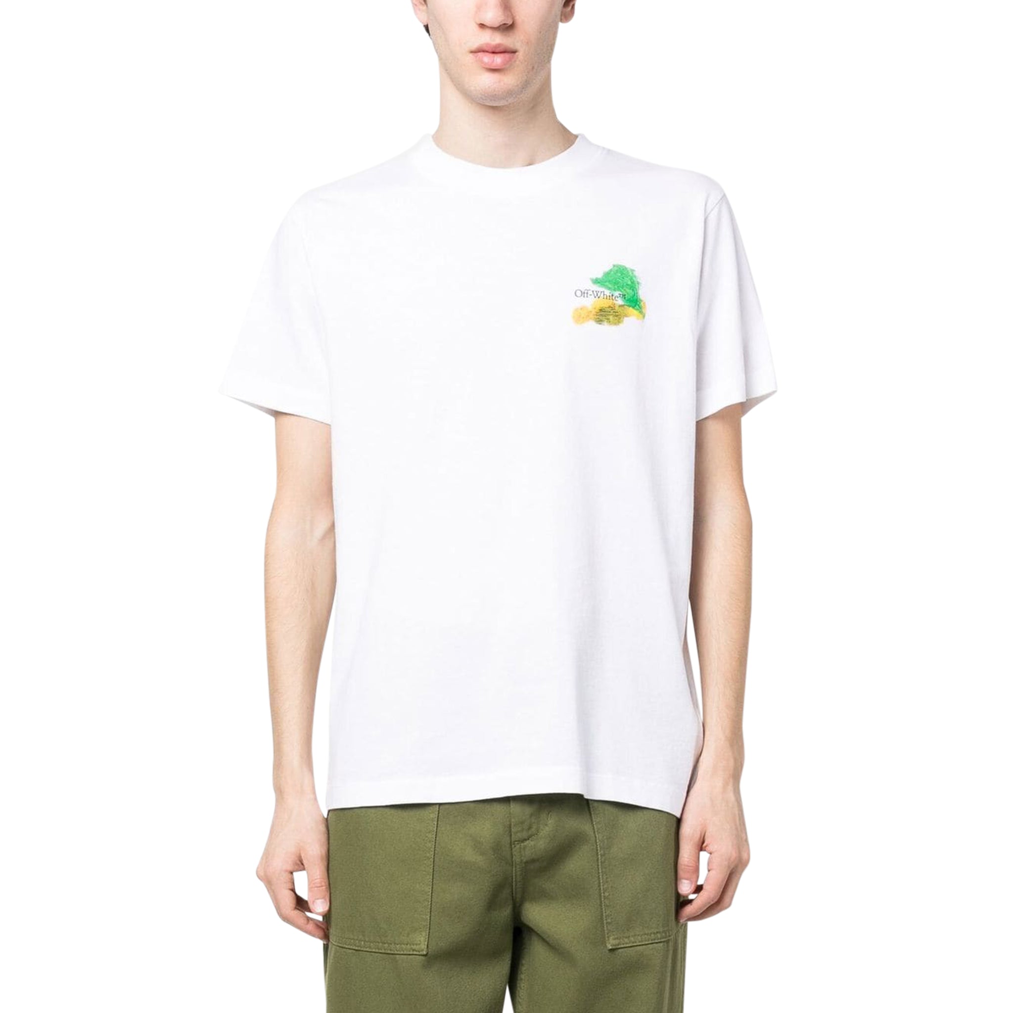 Model Front View of Preloved - Off-White Brush Arrows White Multicolour T Shirt OMAA027S23JER0040184