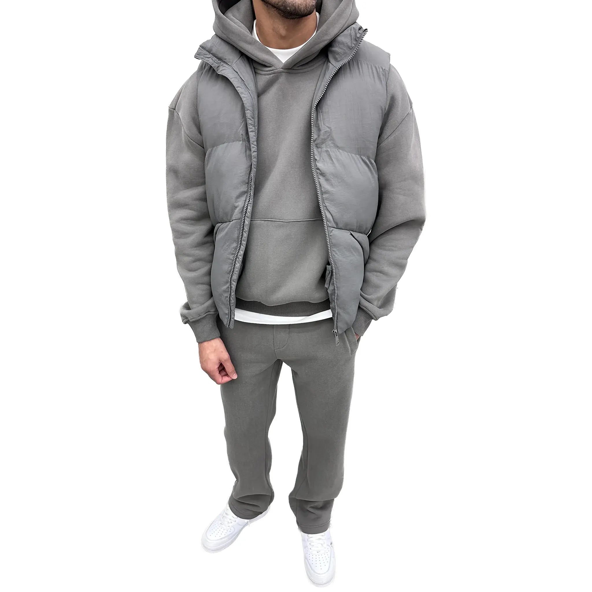 Front View of Preloved - SIARR Essential Dark Grey Hoodie & Sweatpants