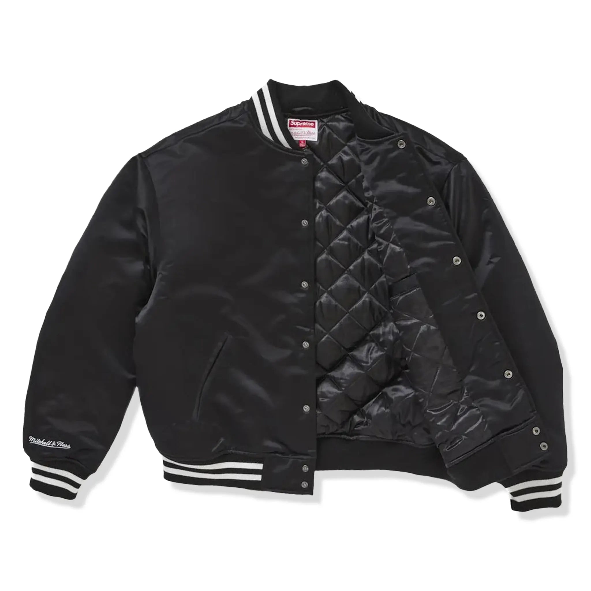 Detailed View of Preloved - Supreme x Mitchell & Ness Satin Varsity Black Jacket