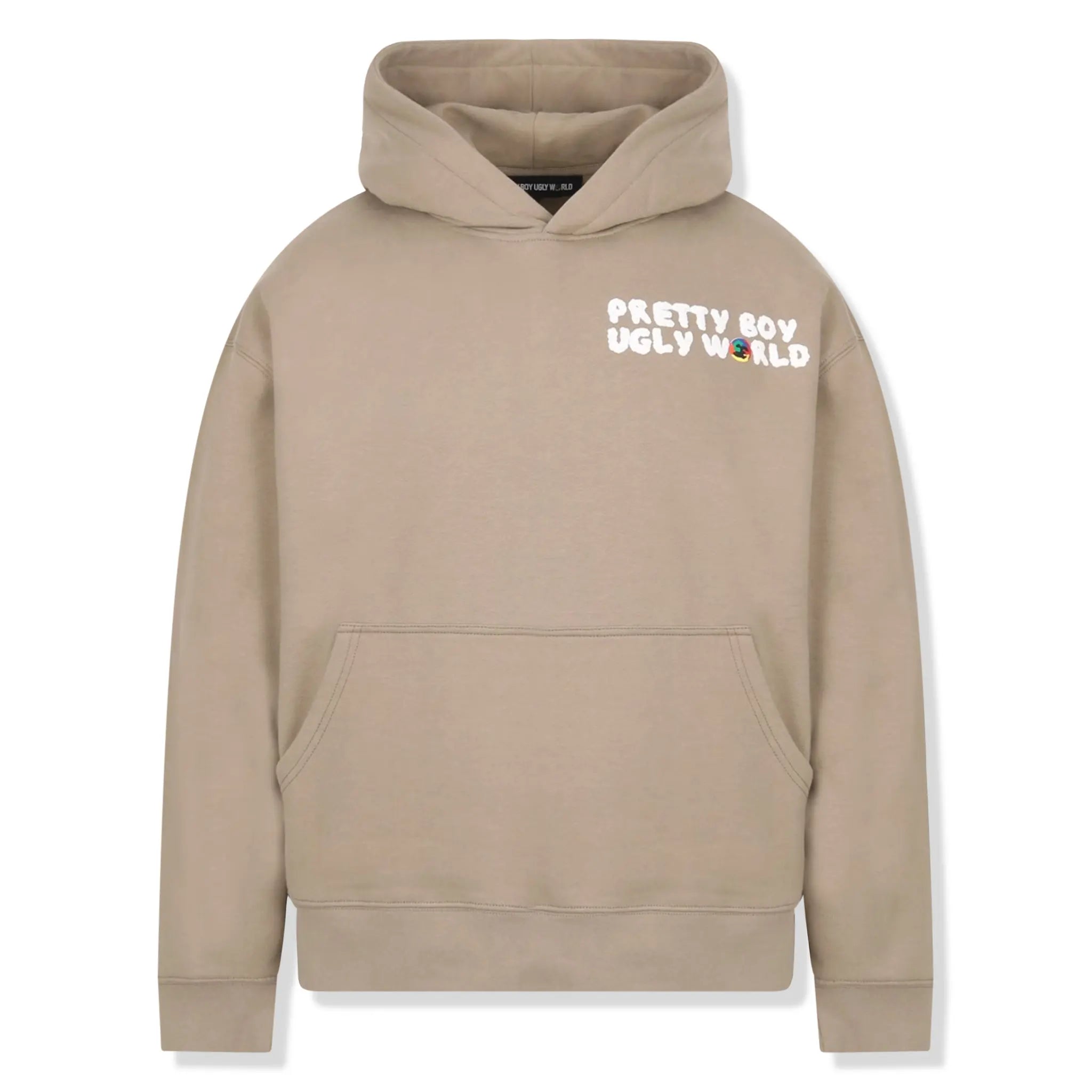 Front View of Pretty Boy Ugly World Beige Hoodie 314404310