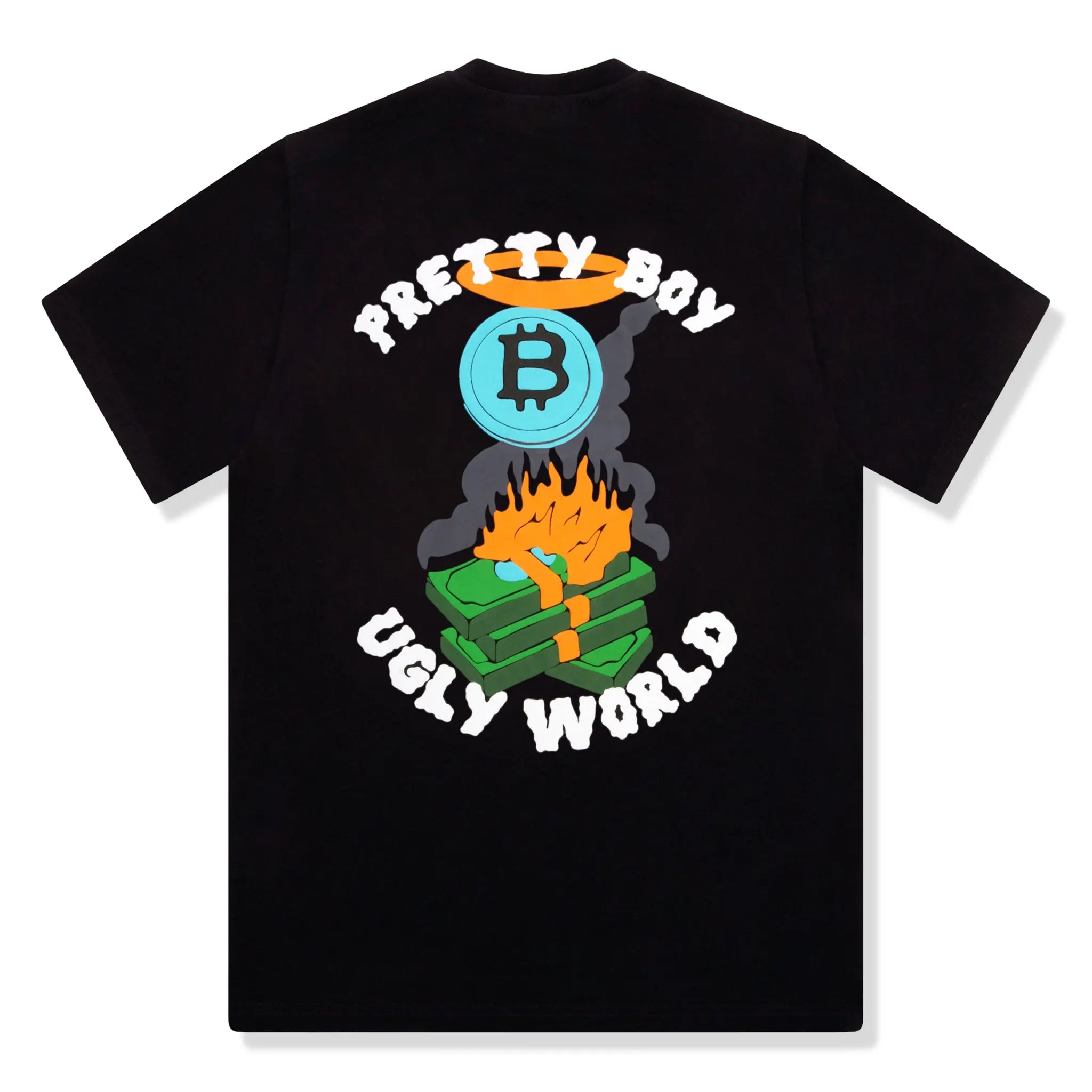Back View of Pretty Boy Ugly World Bitcoin Black T-Shirt 15040390