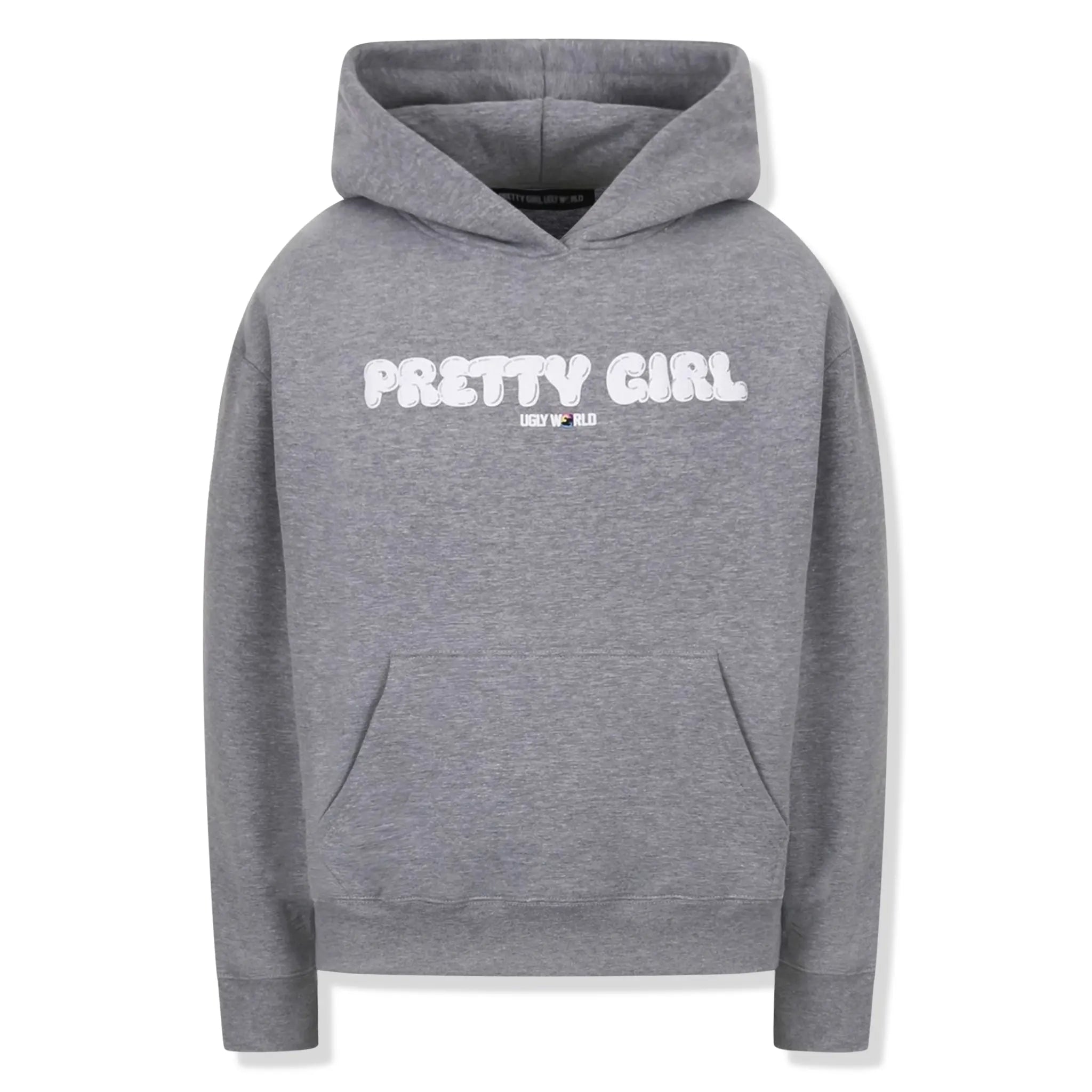 Front View of Pretty Girl Ugly World Bubble Print Grey Hoodie (W) 78002310