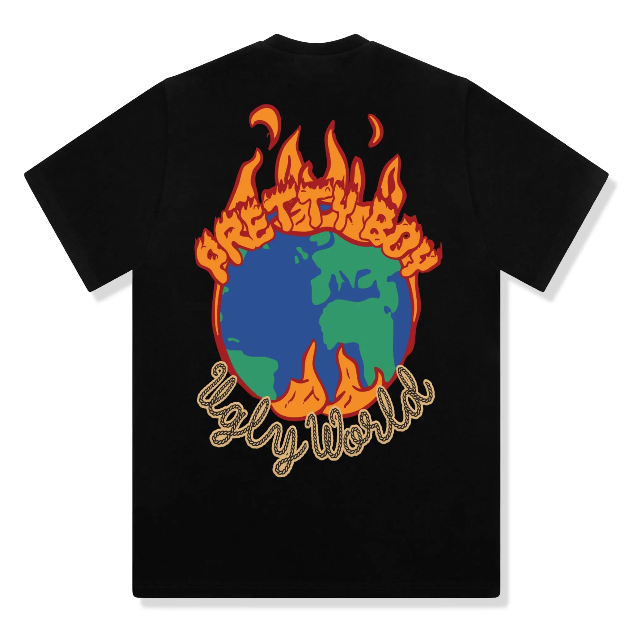 Back View of Pretty Boy Ugly World Fire Black T-Shirt 15003350