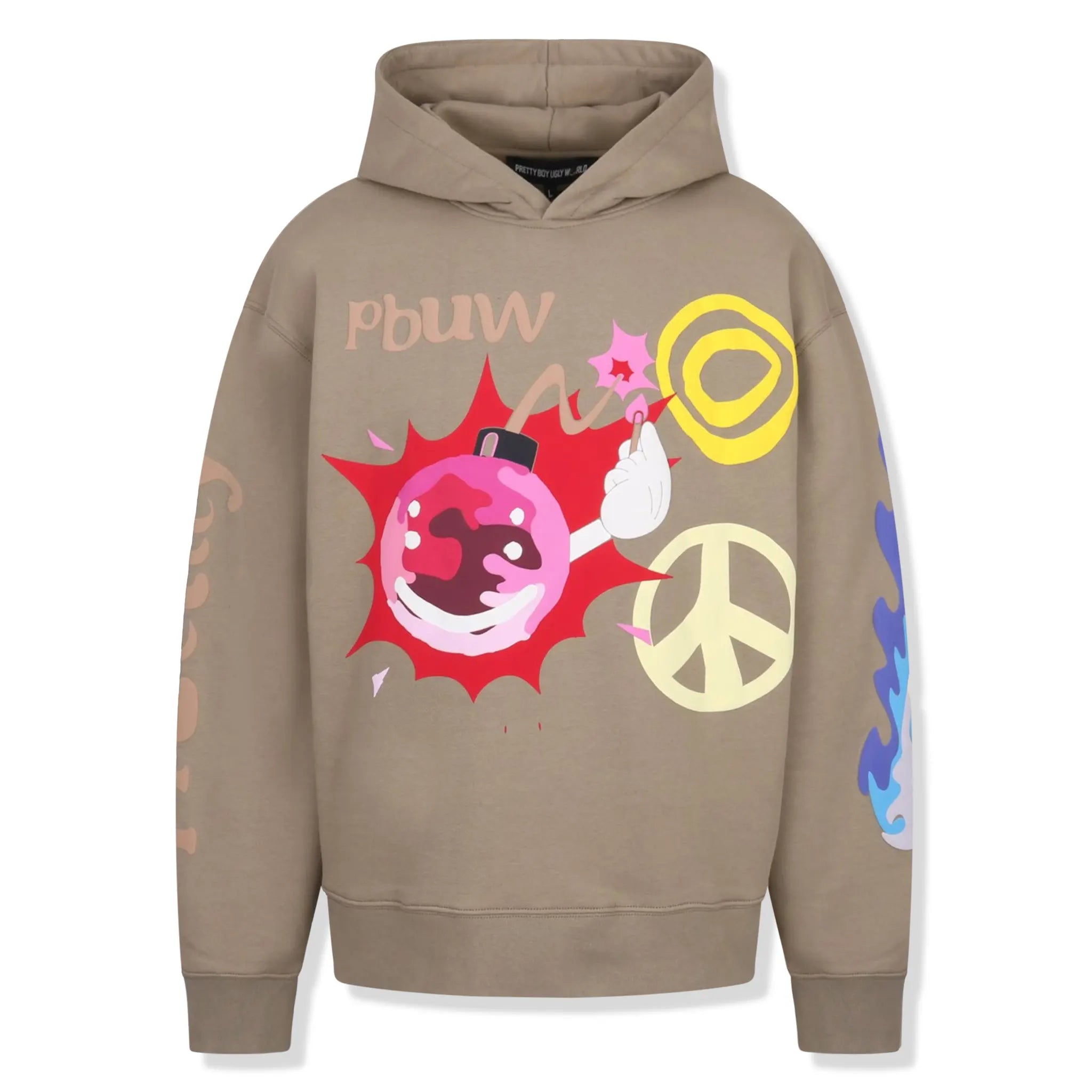 Front View of Pretty Boy Ugly World Peace Khaki Hoodie 264015430