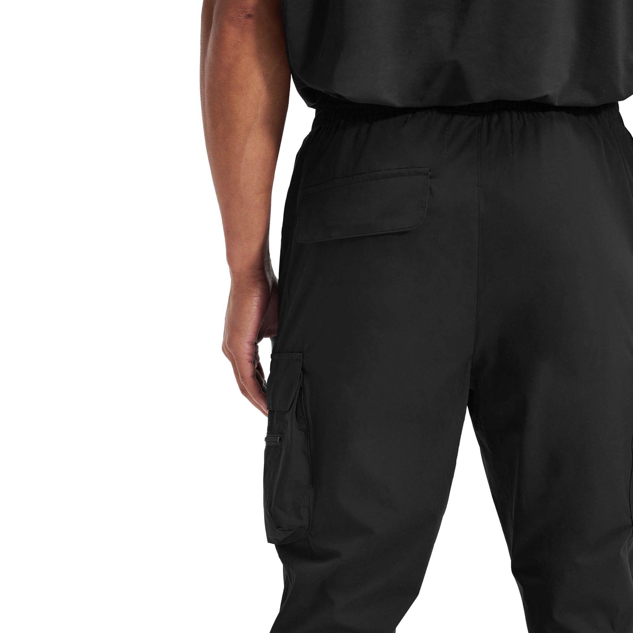 BAck pocket view of Represent 247 Black Cargo Pants