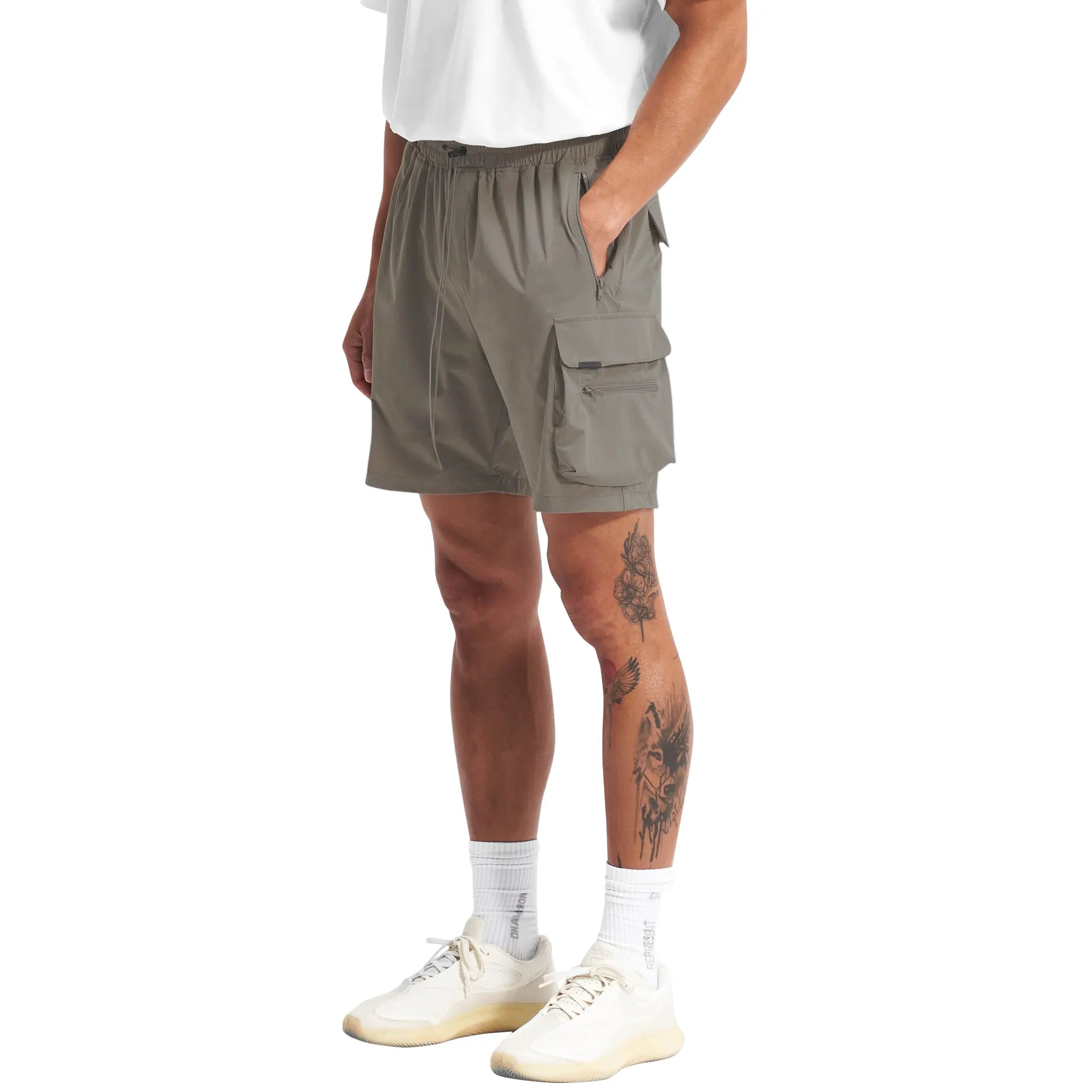 Front Detail view of Represent 247 Olive Shorts M09028-07