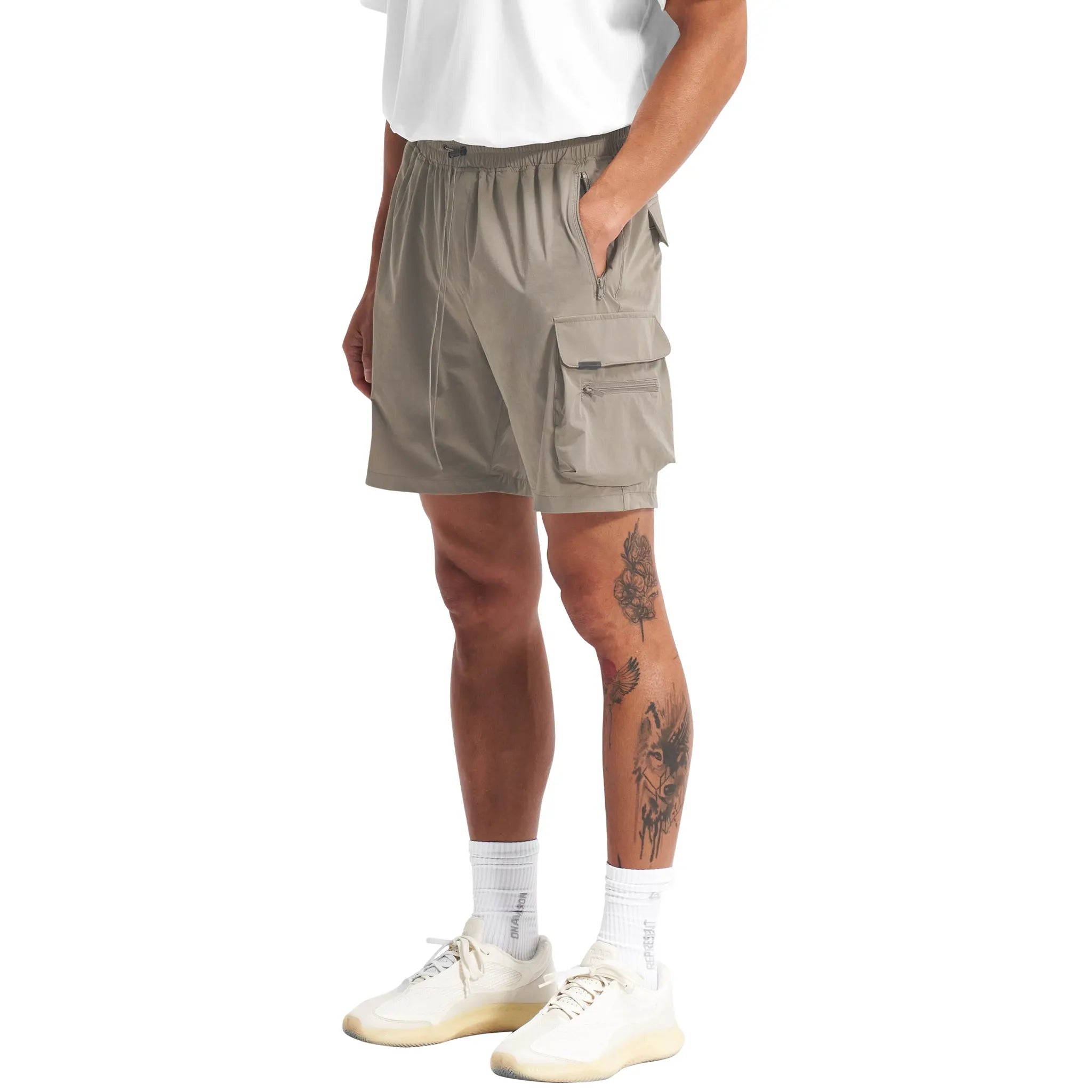 Front Side view of Represent 247 Taupe Shorts M09048-38