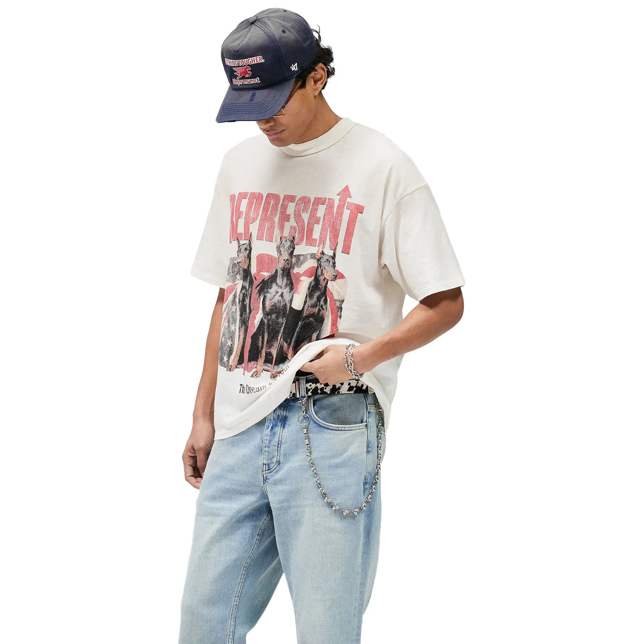 Front View of Represent Dream On Tour Oversized Washed Ecru T-Shirt MLM100593-30