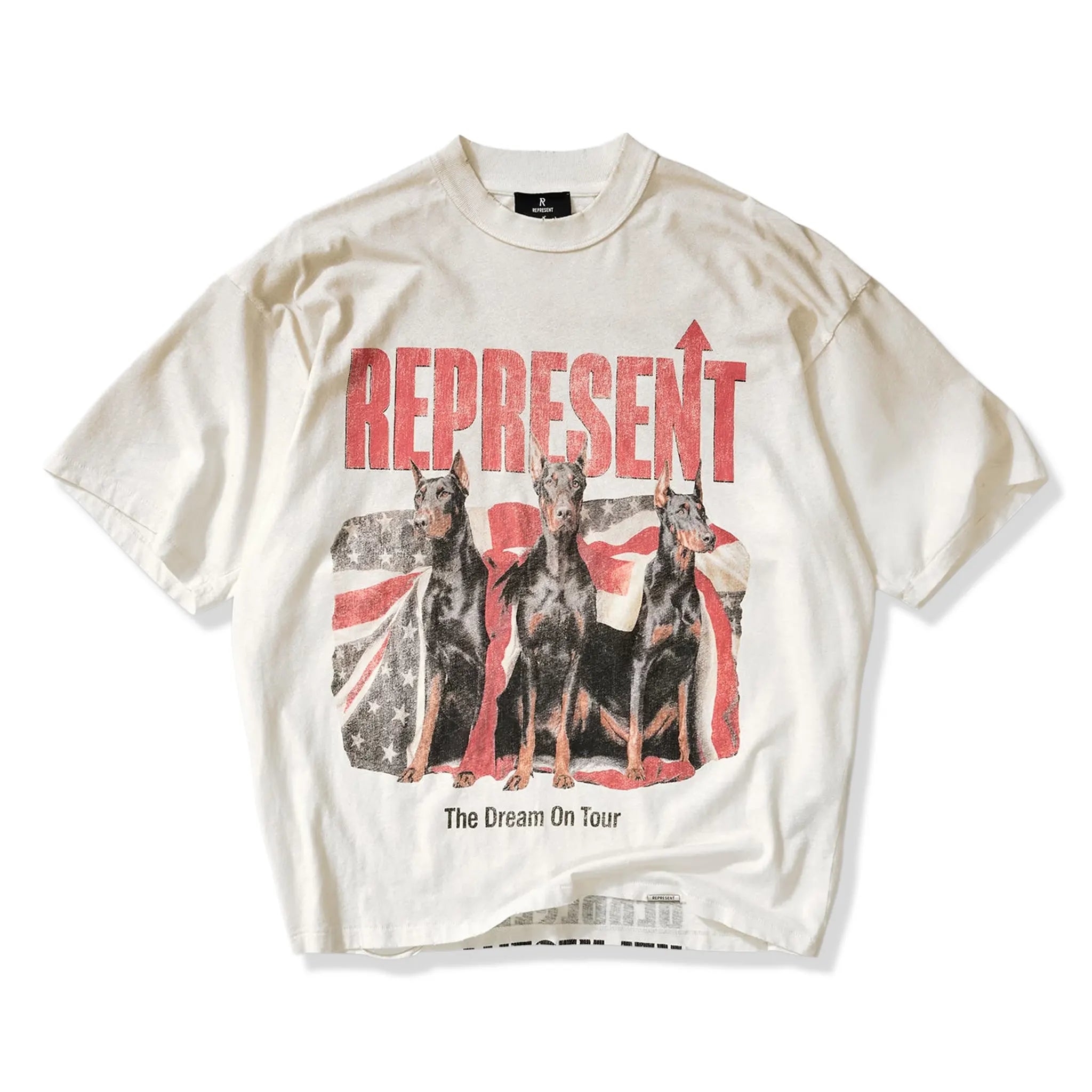 Front View of Represent Dream On Tour Oversized Washed Ecru T-Shirt MLM100593-30