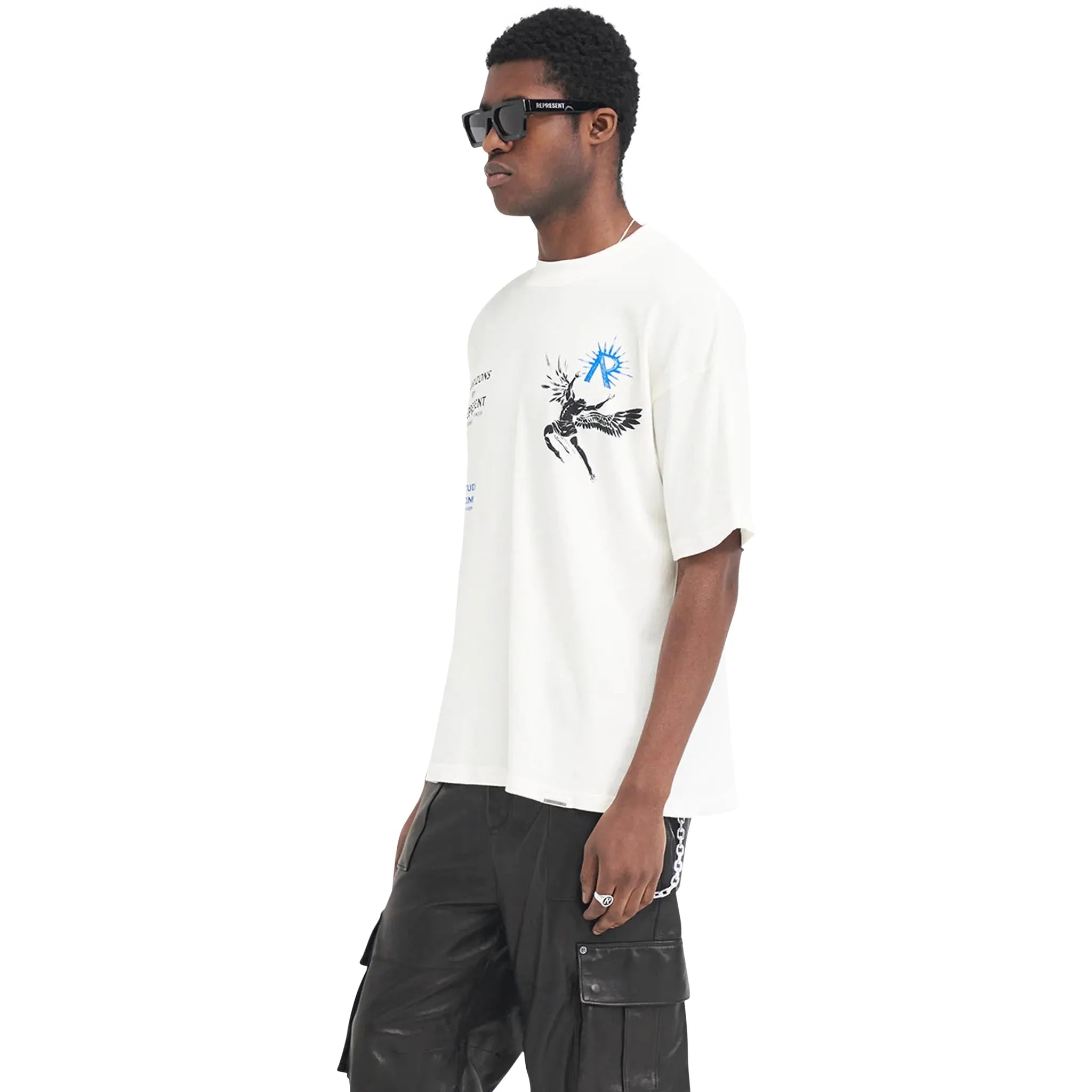 Model view of Represent Icarus Flat White T Shirt MLM467-72