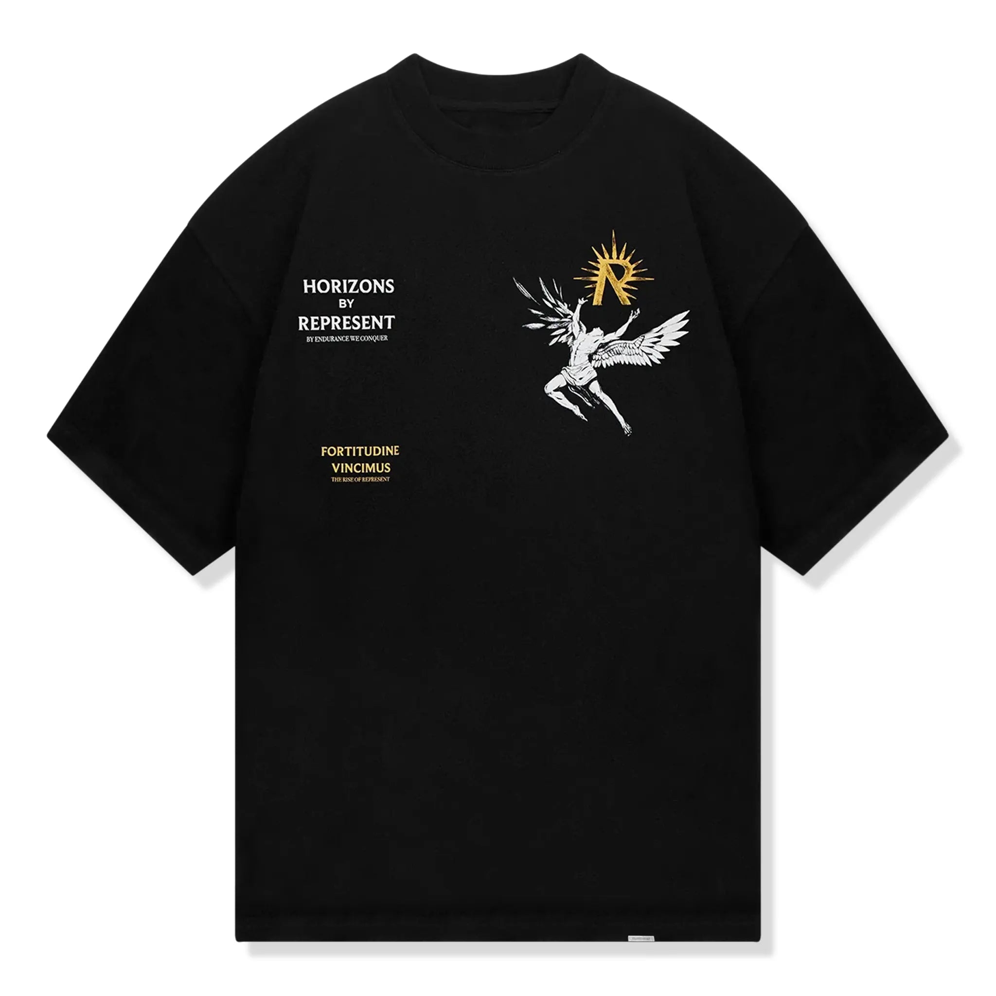 Front view of Represent Icarus Jet Black T Shirt MLM467-01