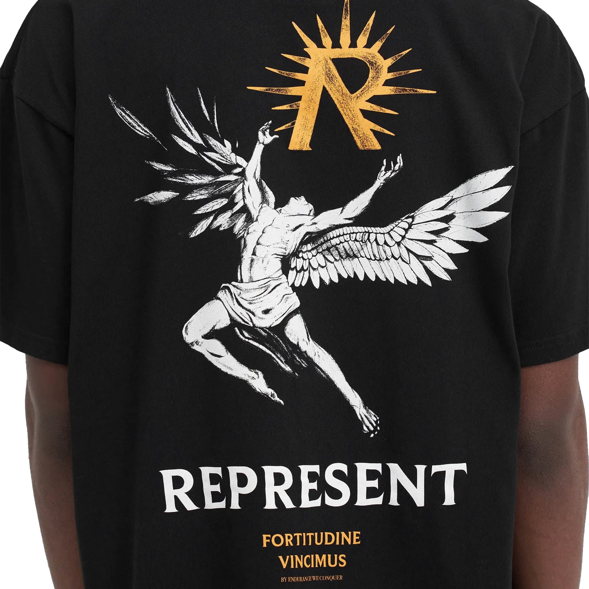 Back Detail view of Represent Icarus Jet Black T Shirt MLM467-01