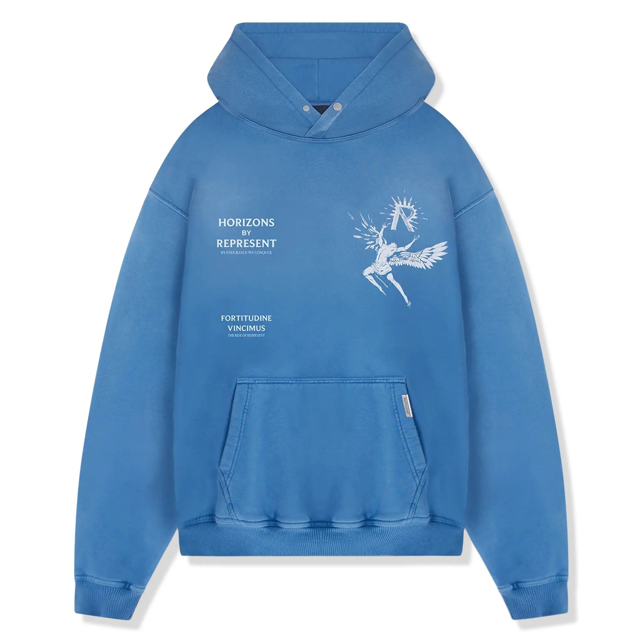 Front view of Represent Icarus Sky Blue Hoodie MLM468-432