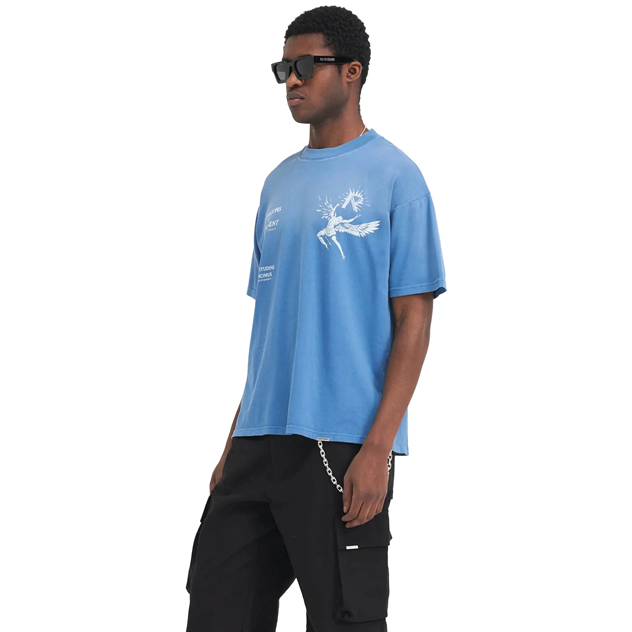 Side view of Represent Icarus Sky Blue T Shirt MLM467-432