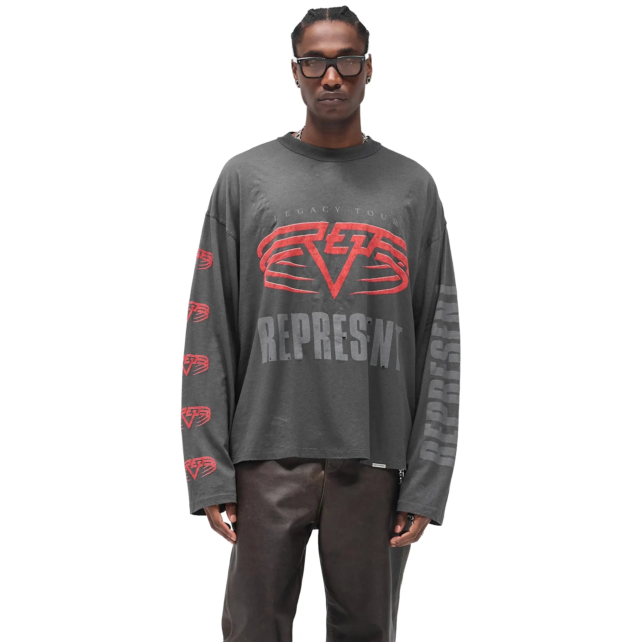 Front View of Represent Rep Legacy Ls Sun Fade Grey L/S T Shirt MLM100365-46