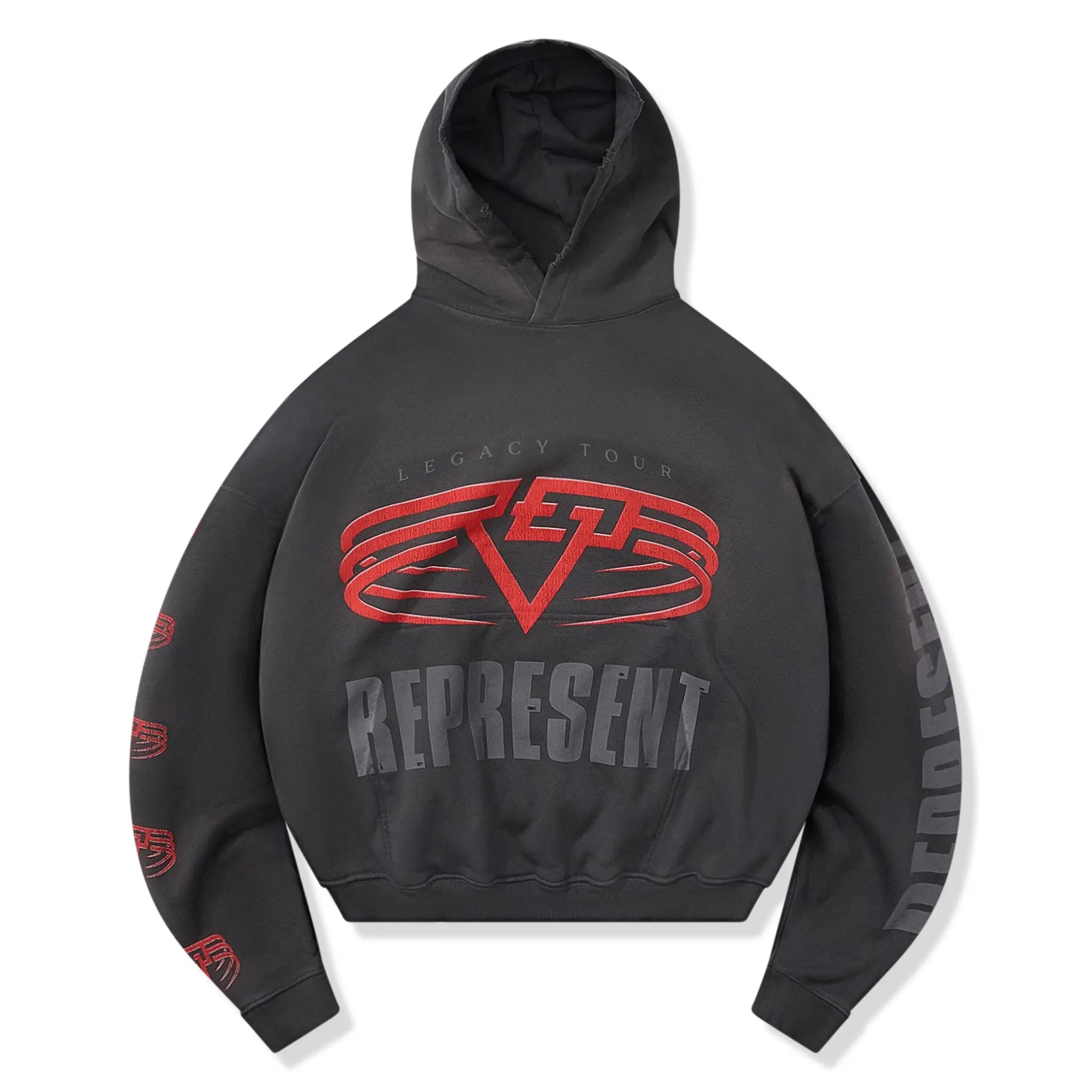Front View of Represent Living Legacy Tour Reversible Grey Hoodie MLM100366-46
