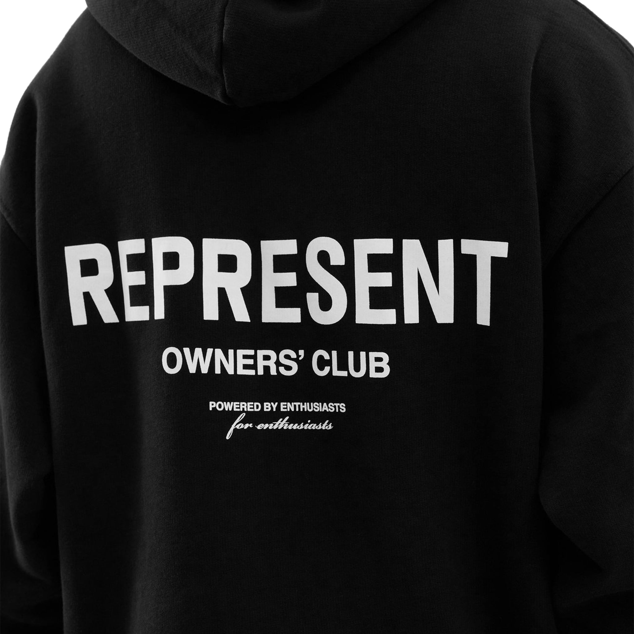 Back logo view of Represent Owners Club Black Hoodie M04153-01