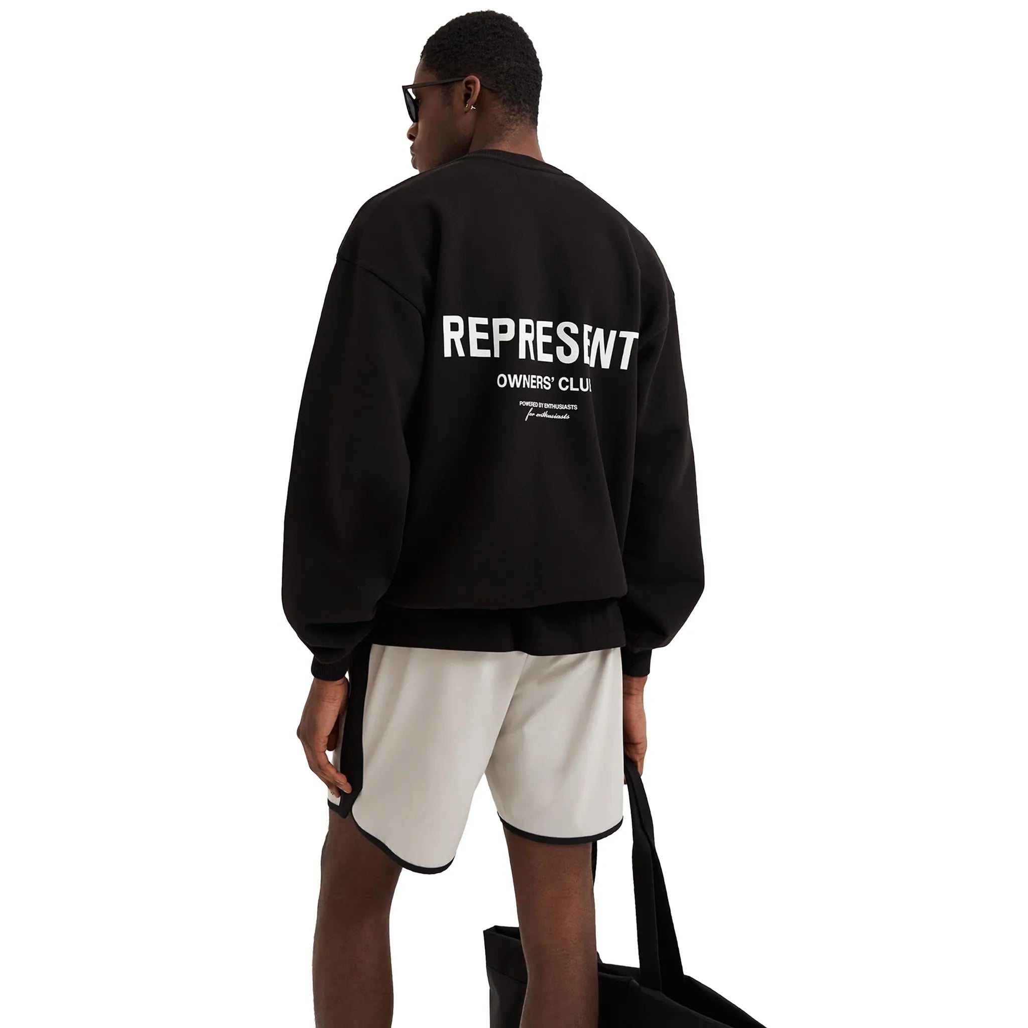 Model Back view of Represent Owners Club Black Sweatshirt M04159-01