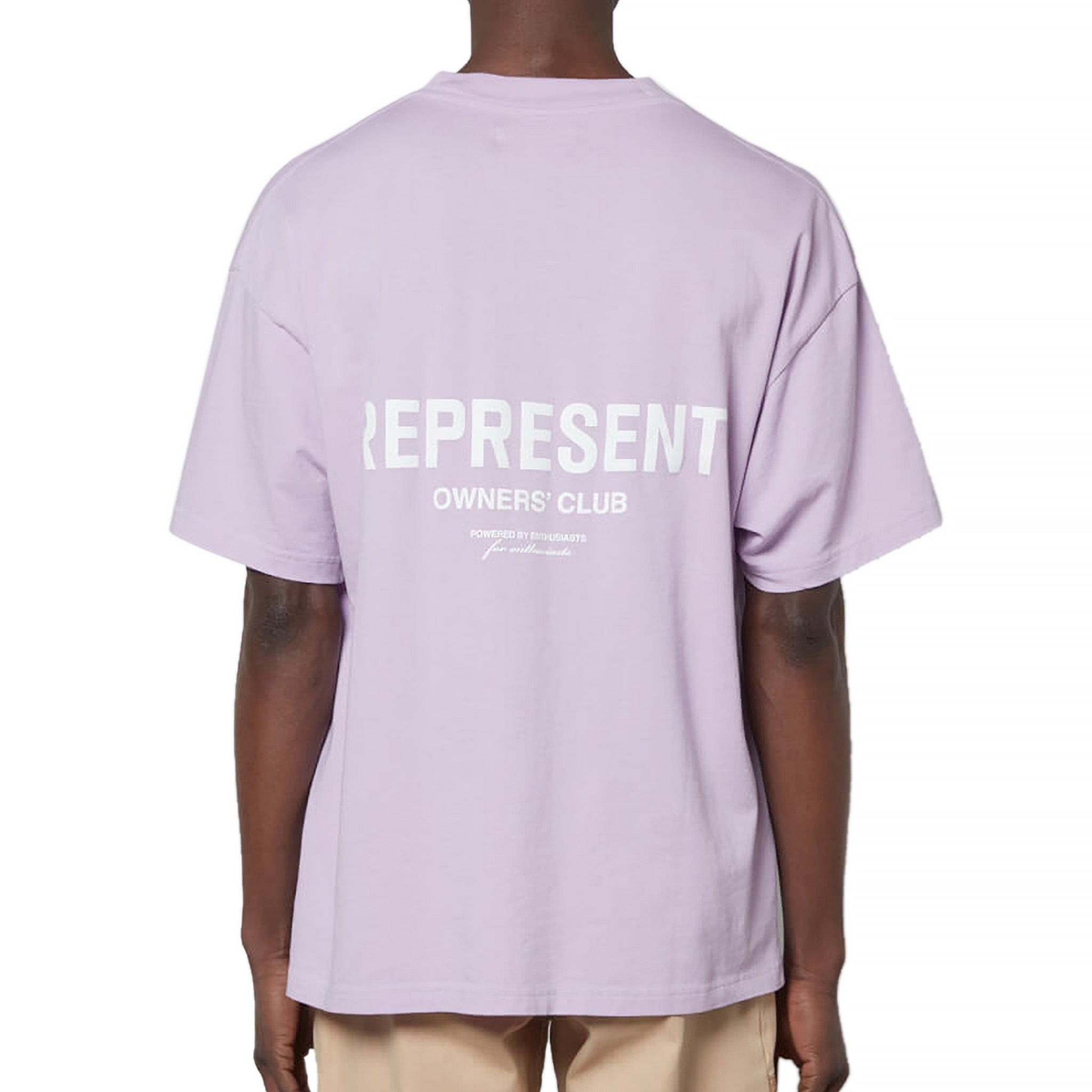 Model back view of Represent Owners Club Lilac T Shirt M05149-138