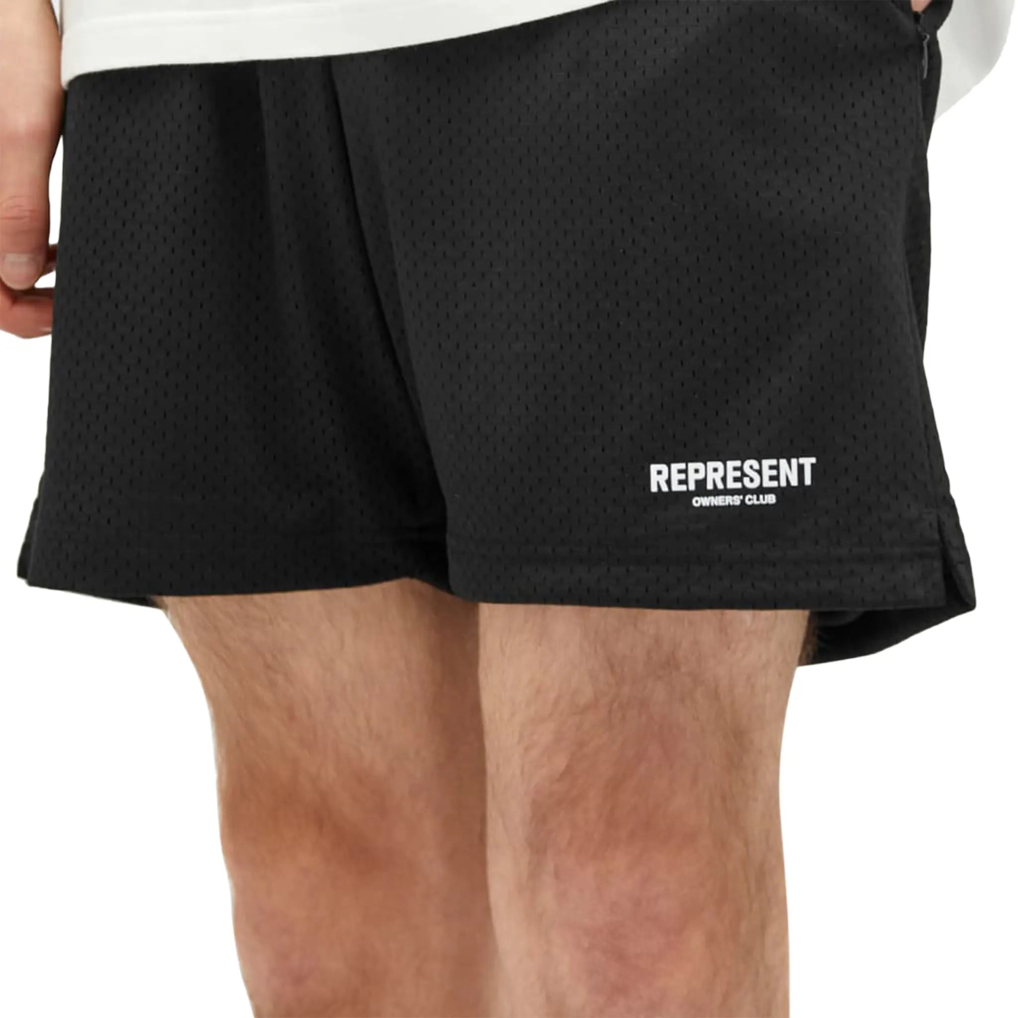 Detail view of represent owners club mesh black shorts m09050-01