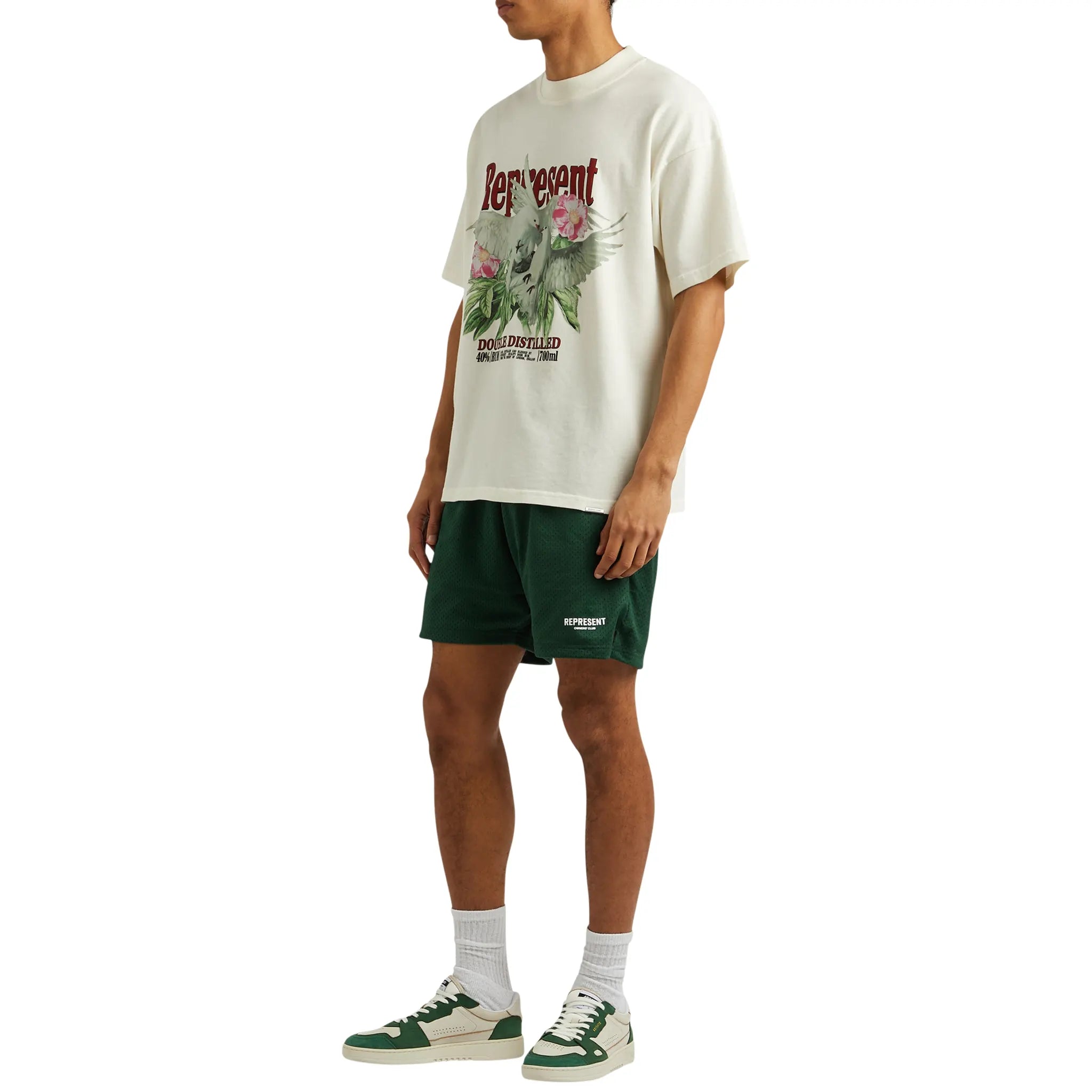Model view of Represent Owners Club Mesh Racing Green Shorts M09050-62