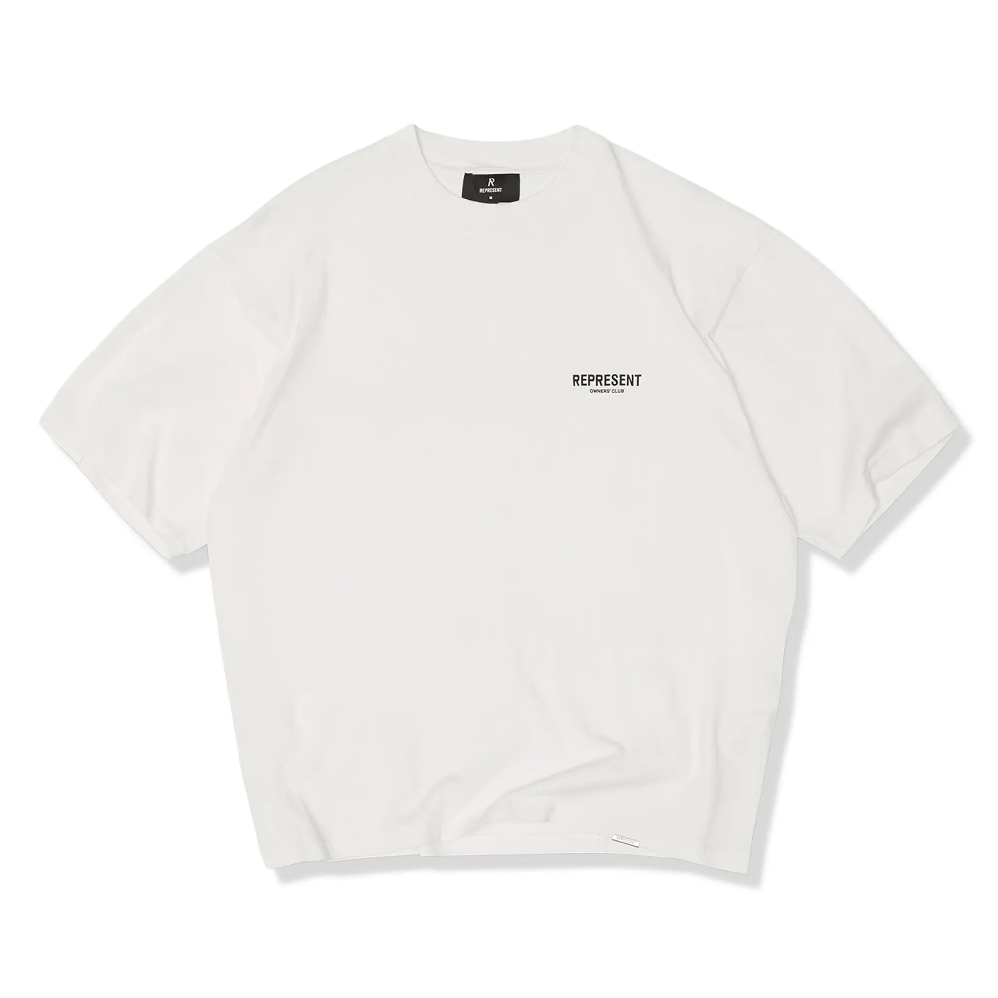 Front View of Represent Owners Club Oversized Fit Flat White T-Shirt