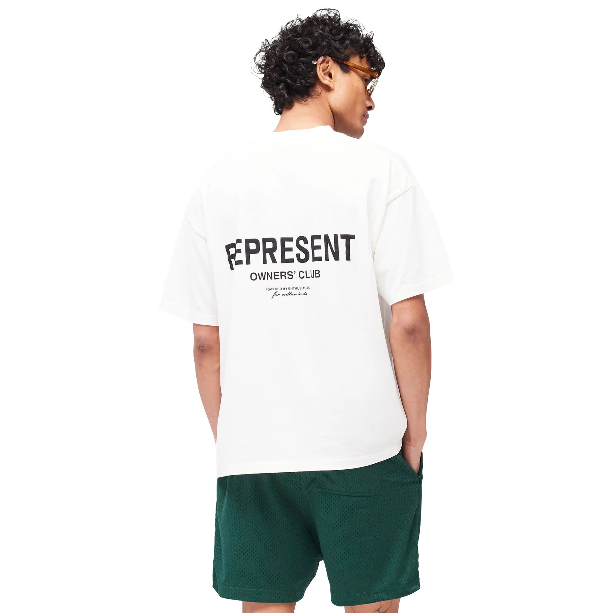 Back View of Represent Owners Club Oversized Fit Flat White T-Shirt
