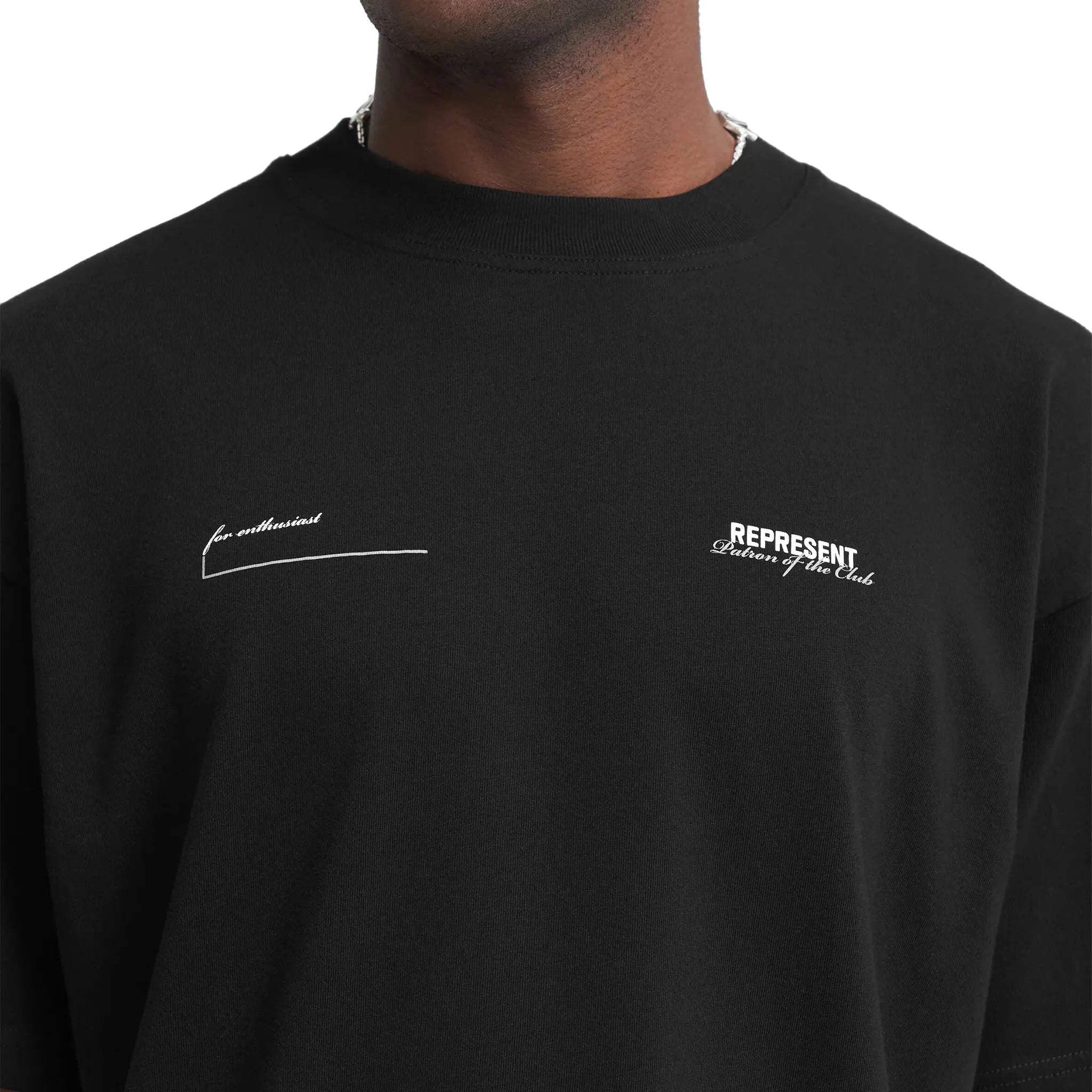 Front Detail view of Represent Patron Club Black T Shirt MLM4274-001