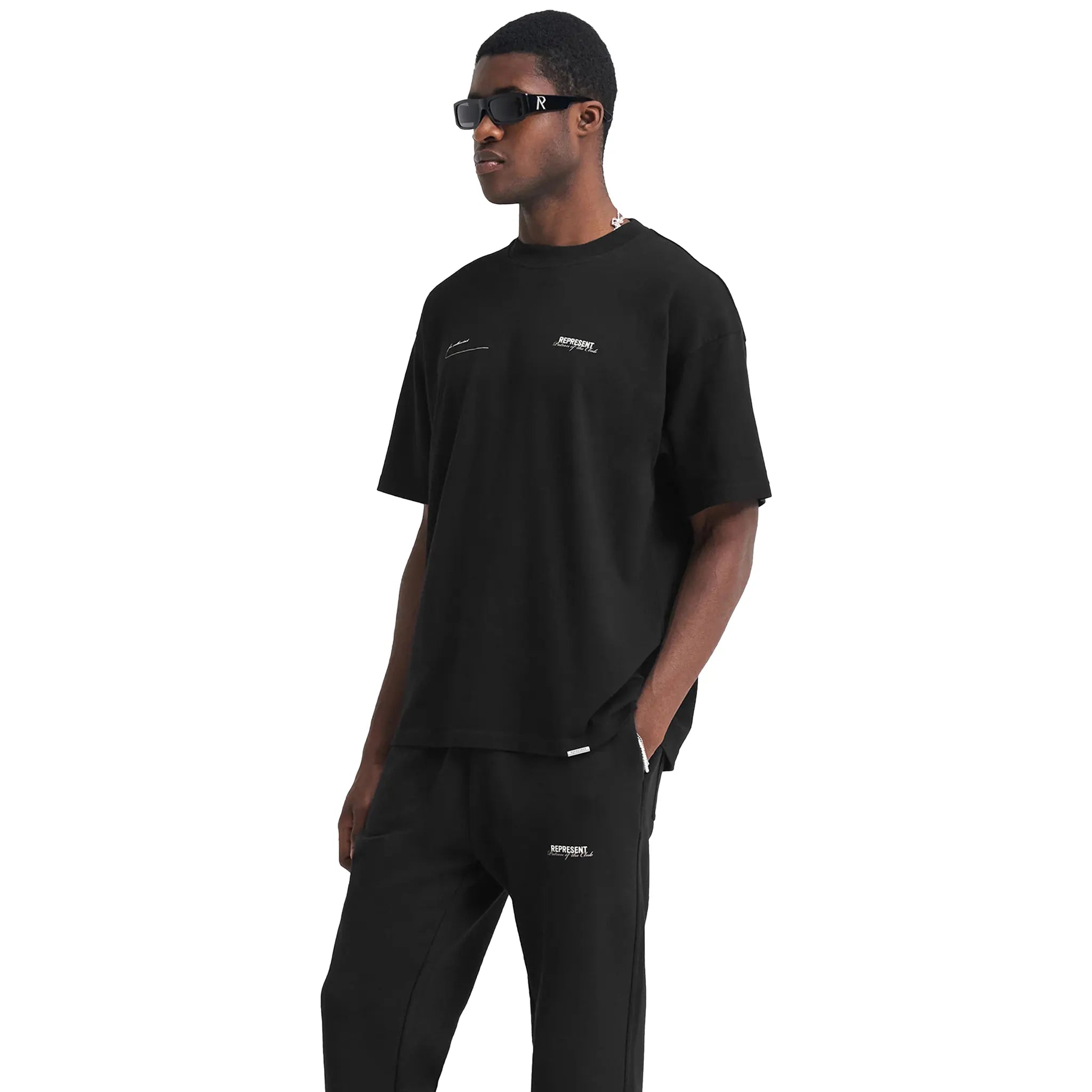Model view of Represent Patron Club Black T Shirt MLM4274-001