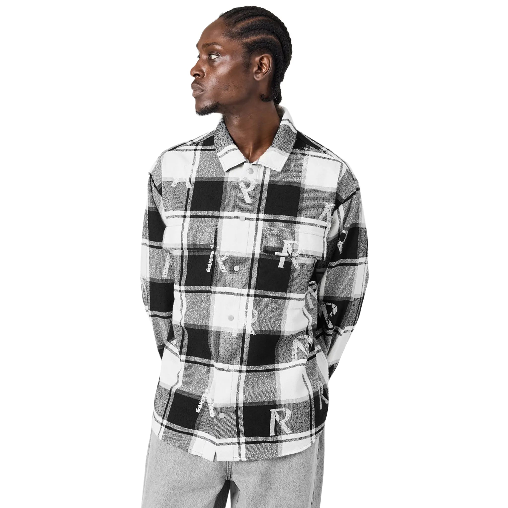 Represent All Over Initial Black White Flannel Shirt |