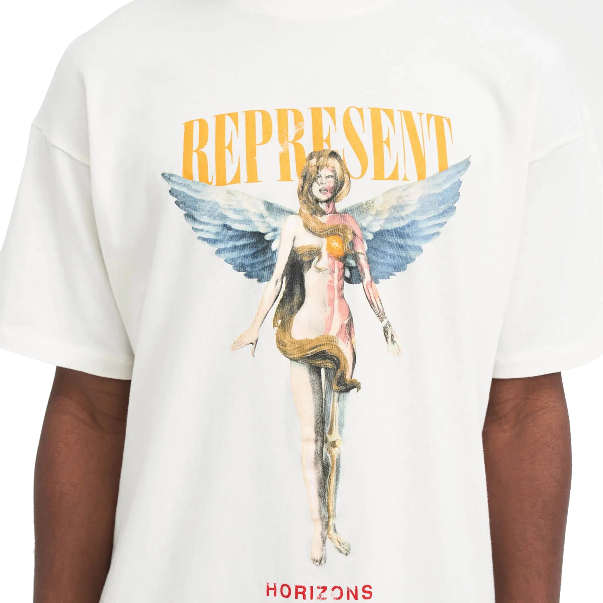 Front Detail view of Represent Rep Reborn Flat White T Shirt MLM434-72