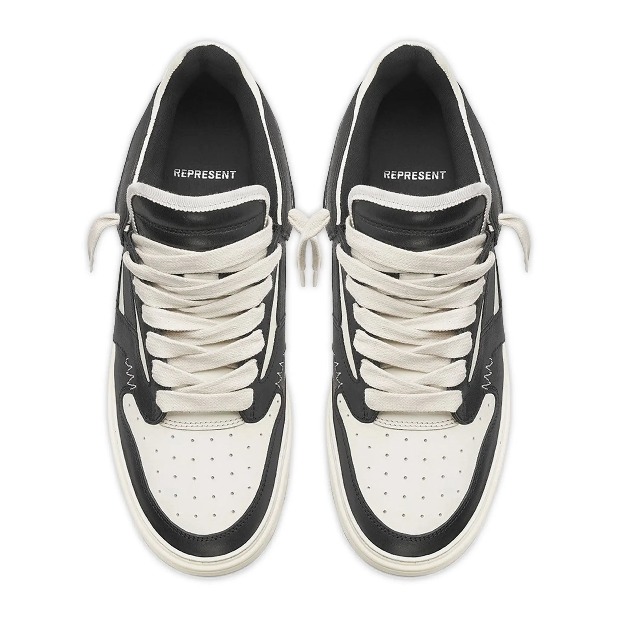 Top view of Represent Reptor Low Black Vintage White Trainers M12043-037
