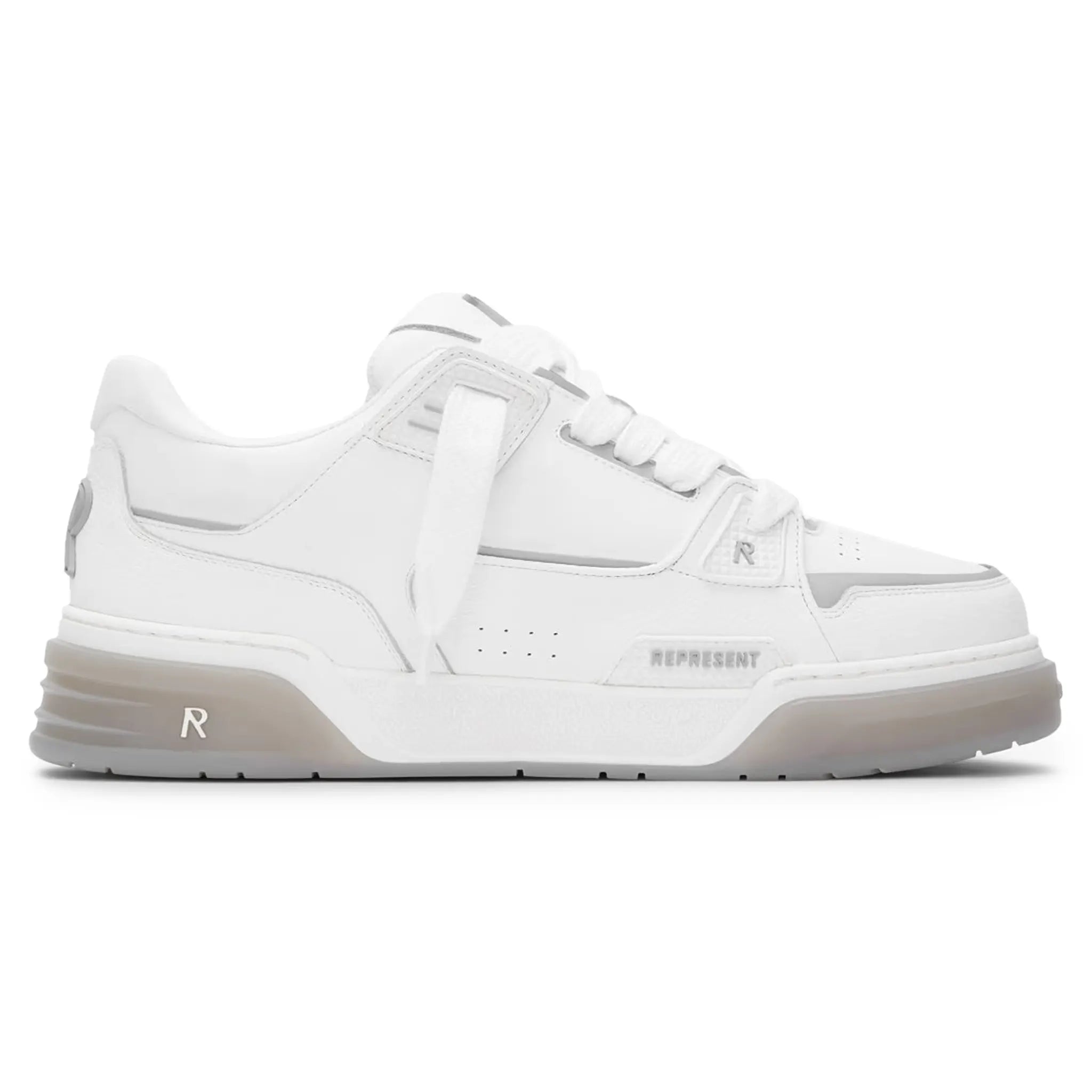 Side view of Represent Studio White Grey Trainers MF9007-37