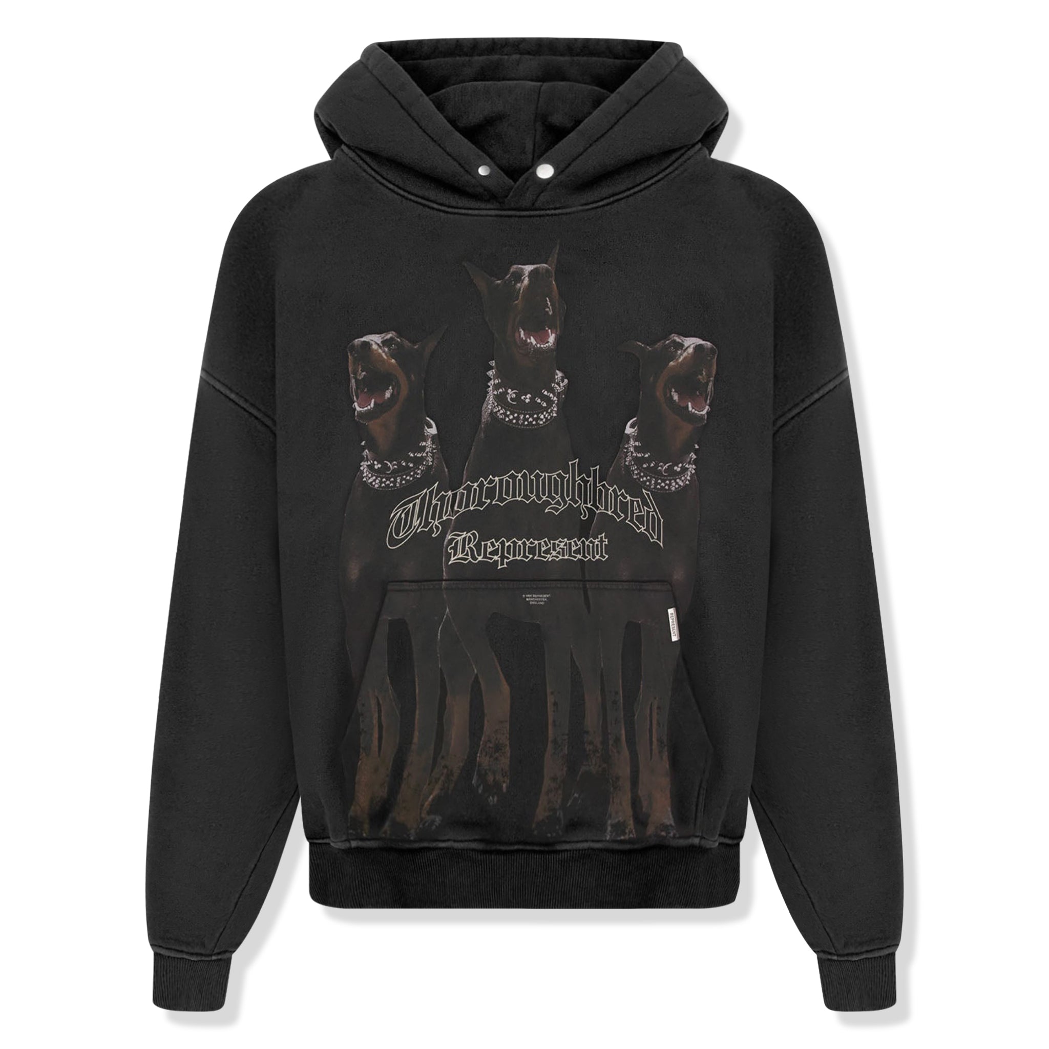 Front view of Represent Thoroughbred Vintage Black Hoodie M04149-03