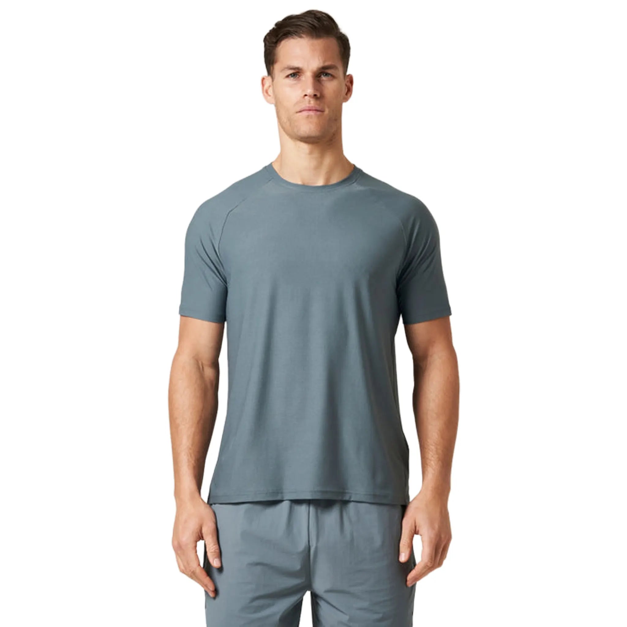 Front View of Reprimo Horizon Blue Steel T-Shirt