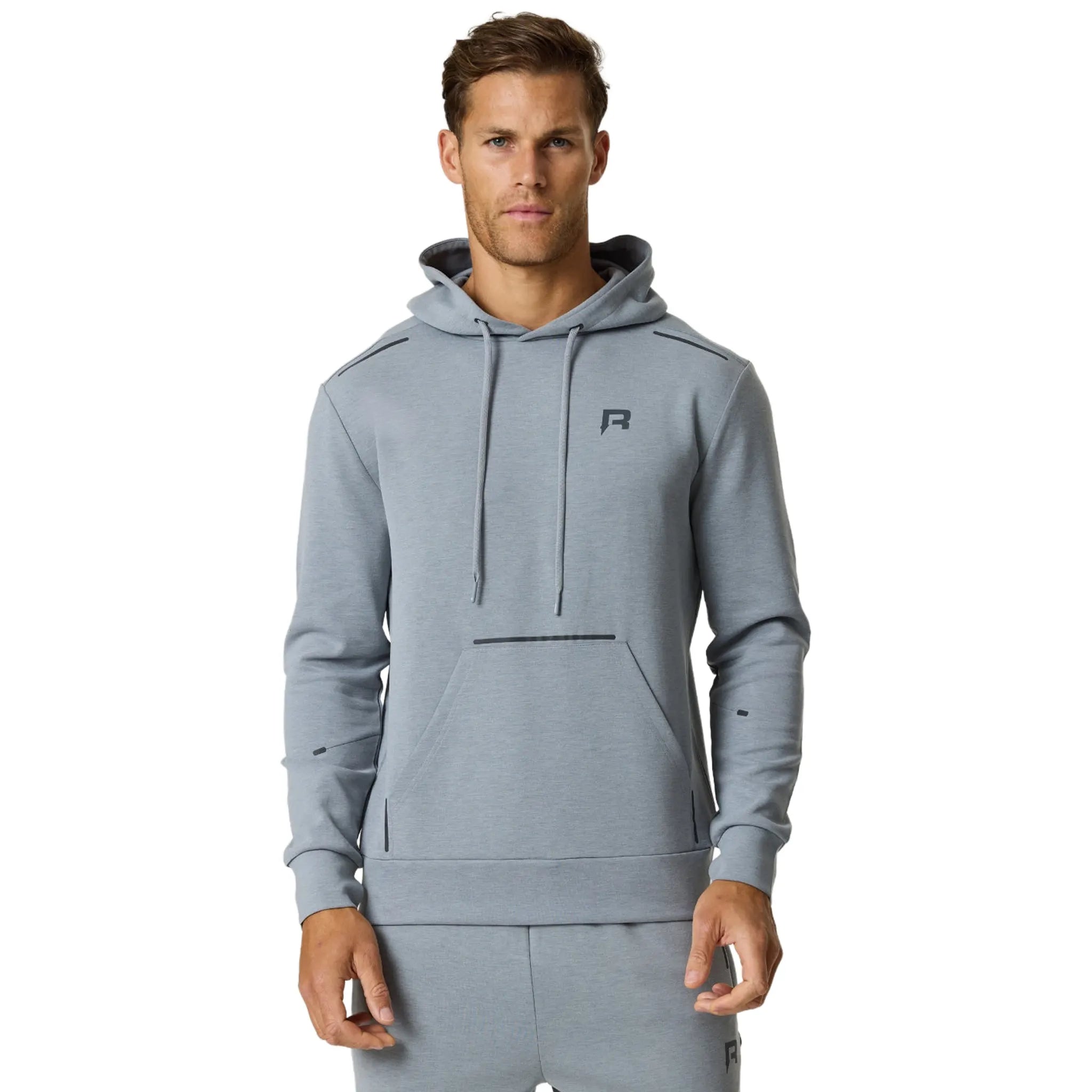 Model Front View of Reprimo Motion Grey Marl Hoodie REP244-138