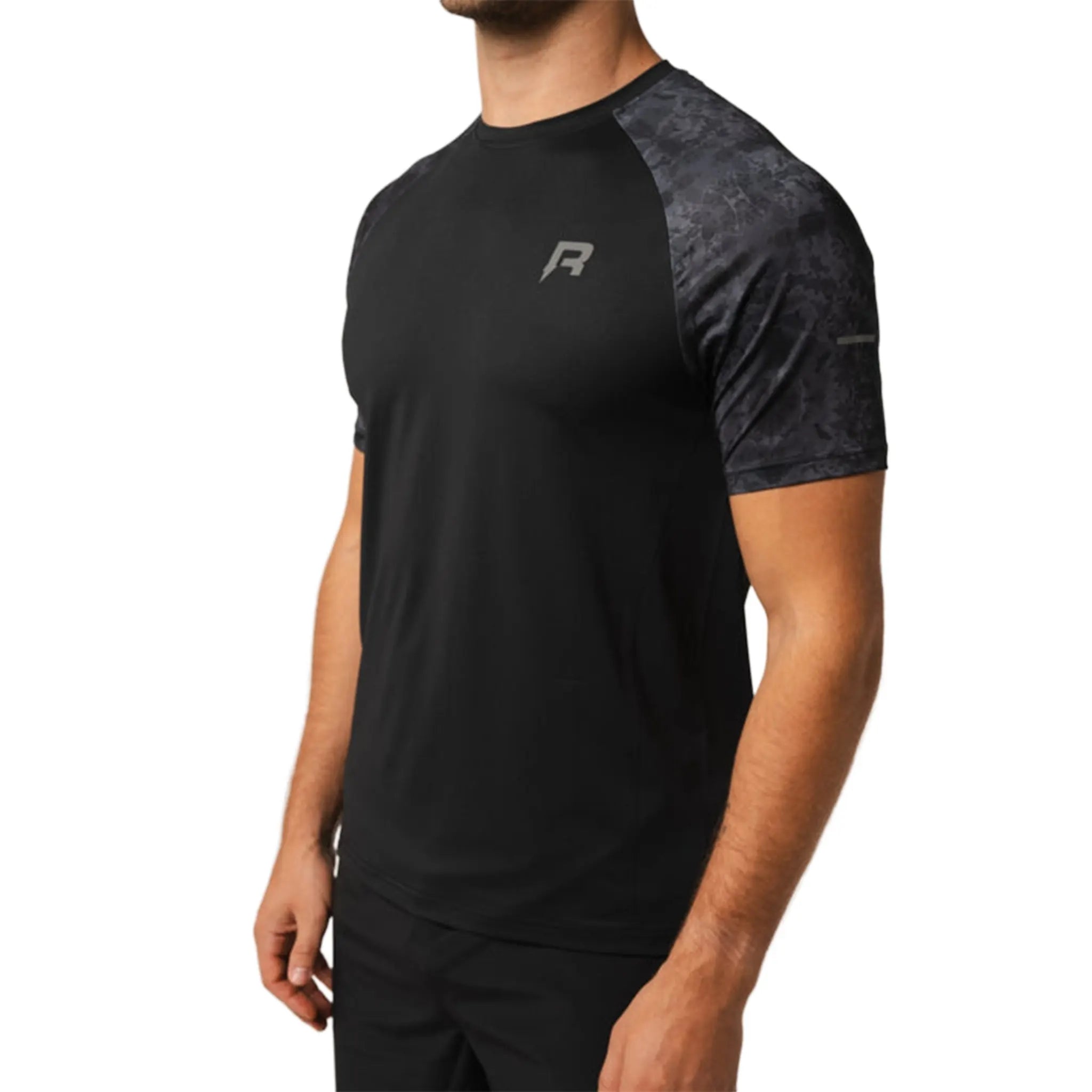 Front Side View of Reprimo Shibori Black T-Shirt