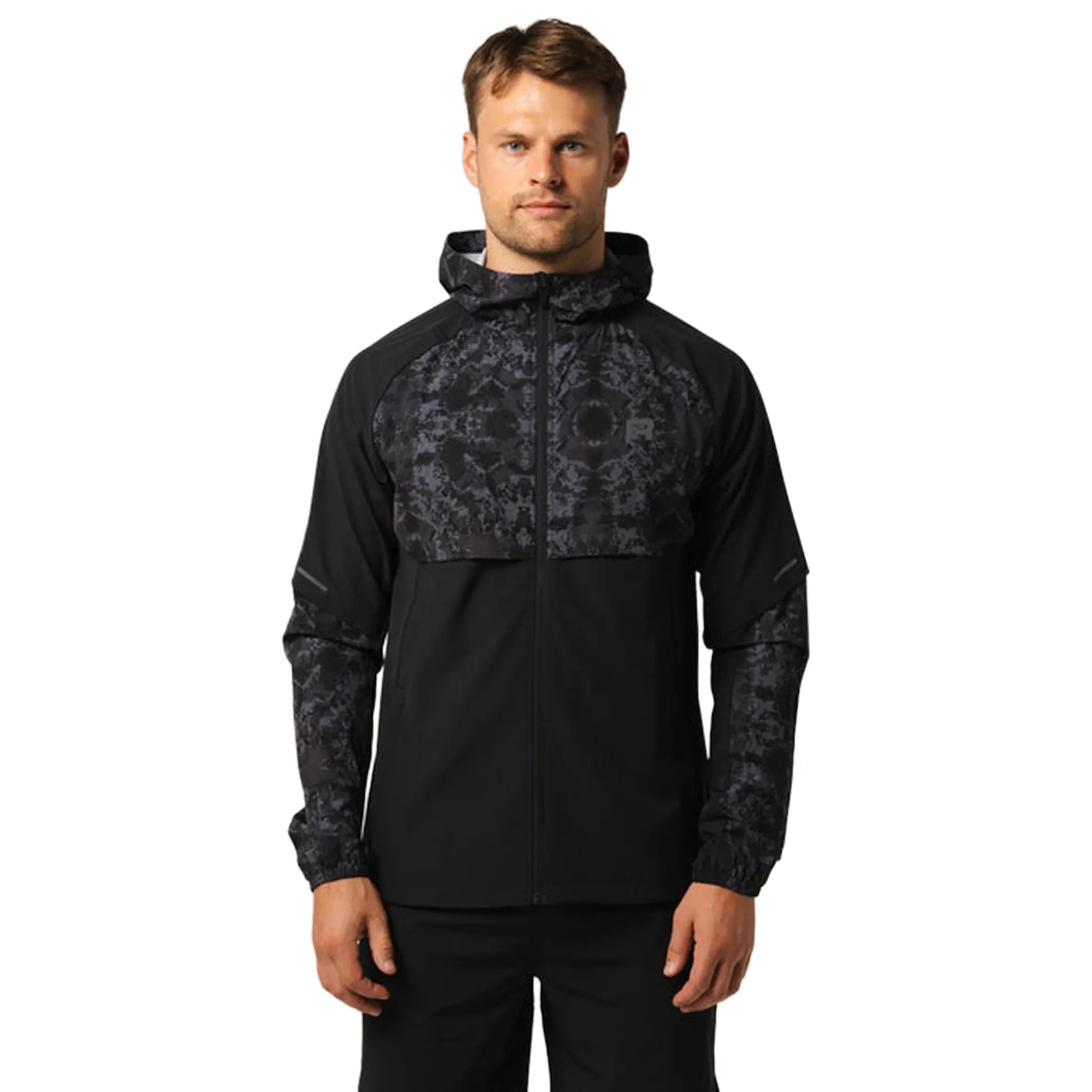 Front View of Reprimo Shibori Black Windbreaker