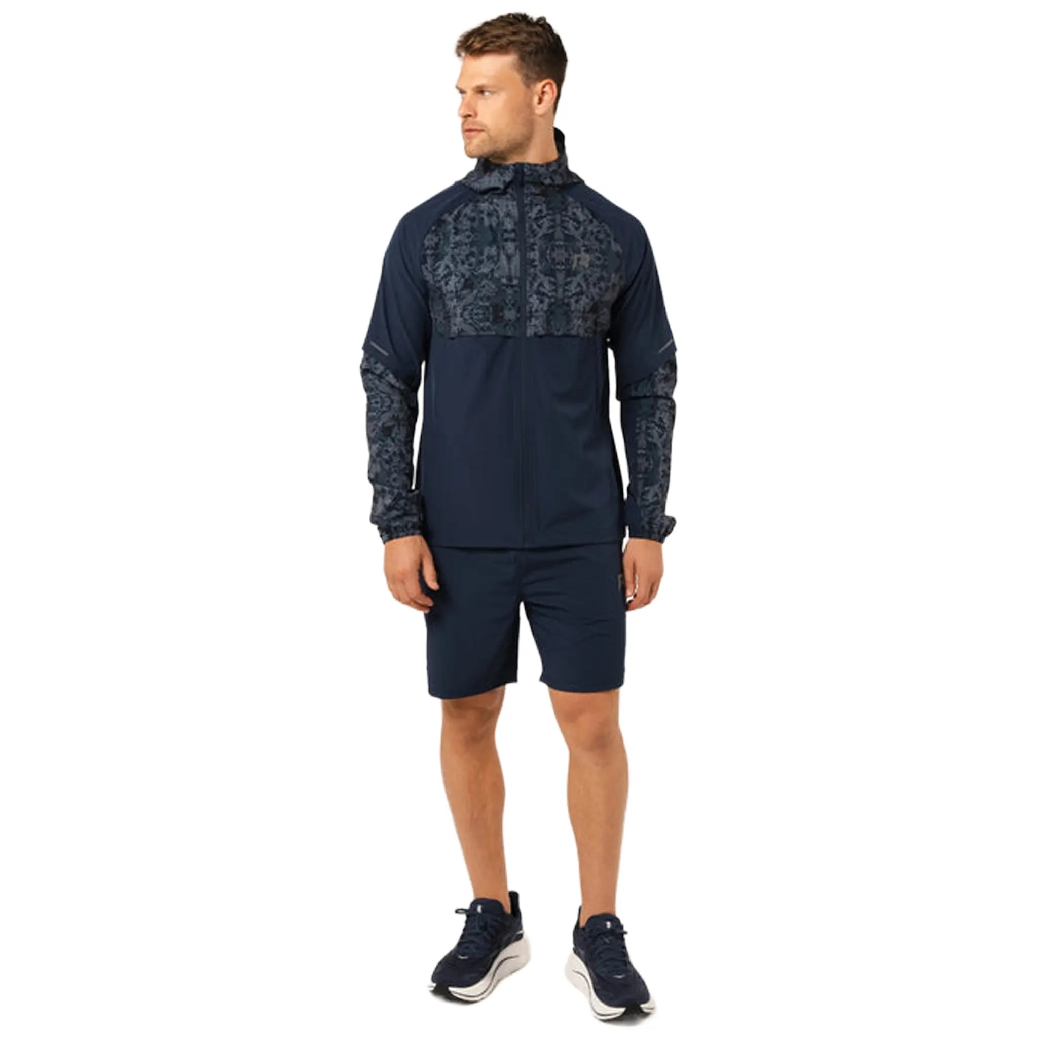 Model View of Reprimo Shibori Navy Windbreaker