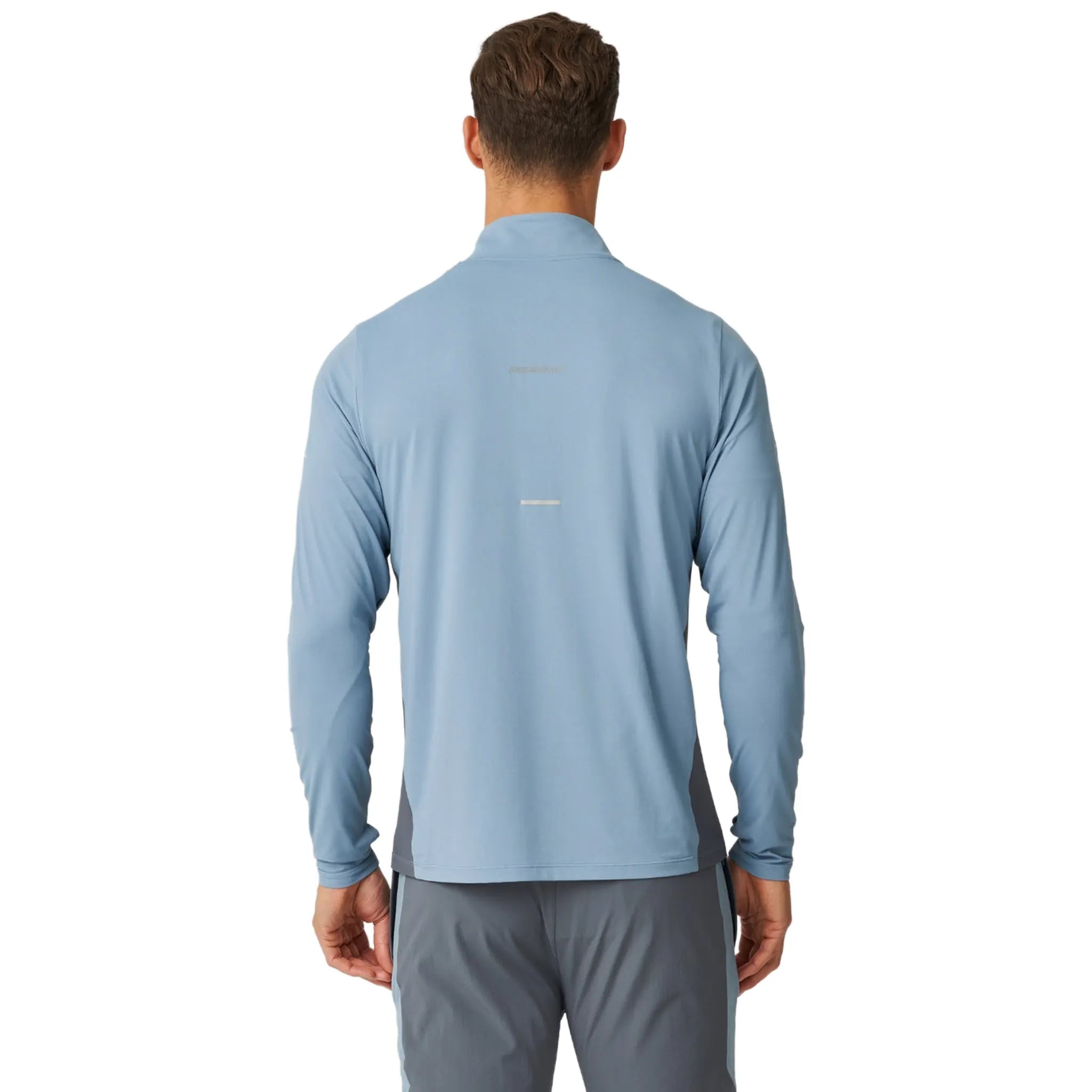 Back View of Reprimo Vortex L/S Turbulence Dusky Blue Quarter-Zip Training Top REP254-226