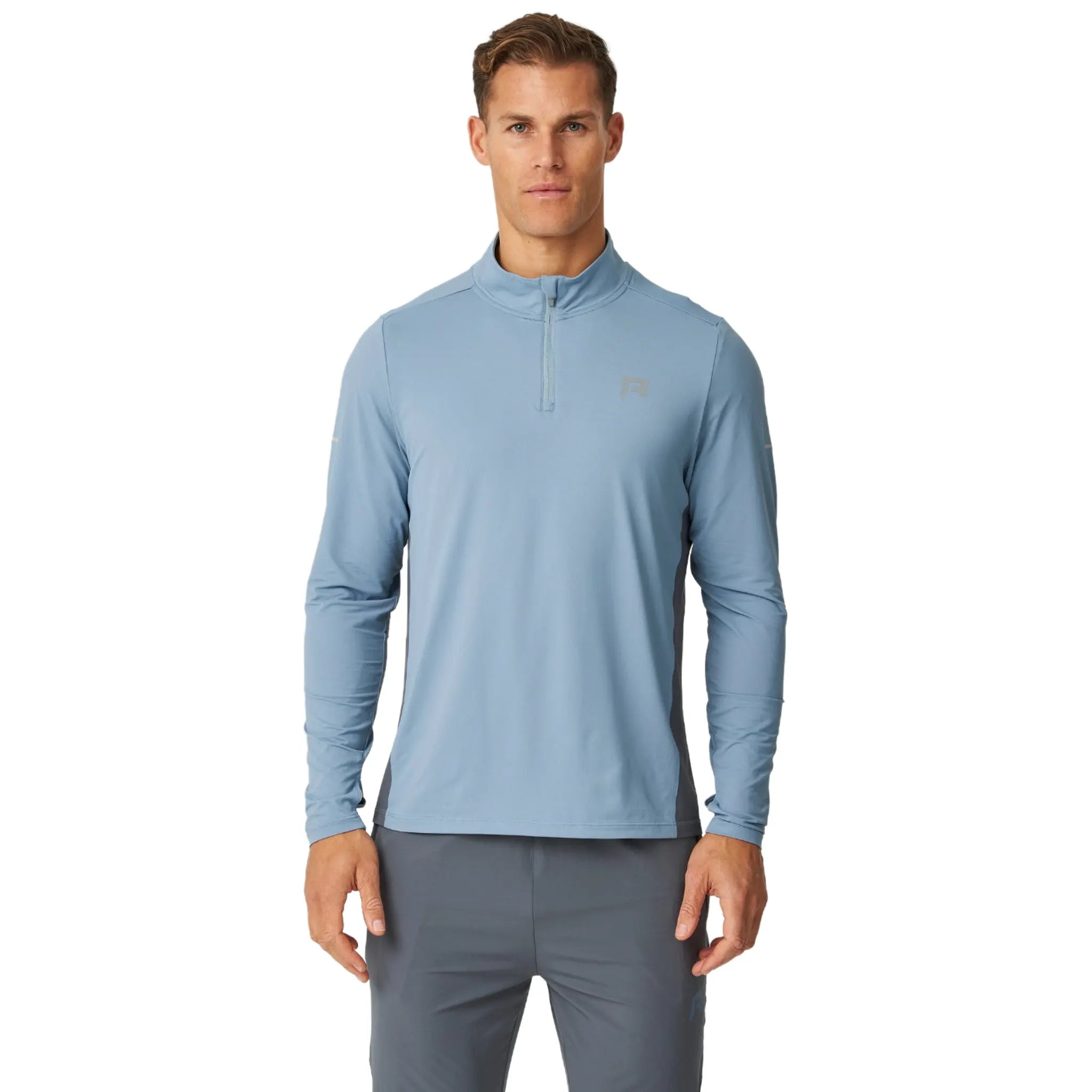 Front View of Reprimo Vortex L/S Turbulence Dusky Blue Quarter-Zip Training Top REP254-226