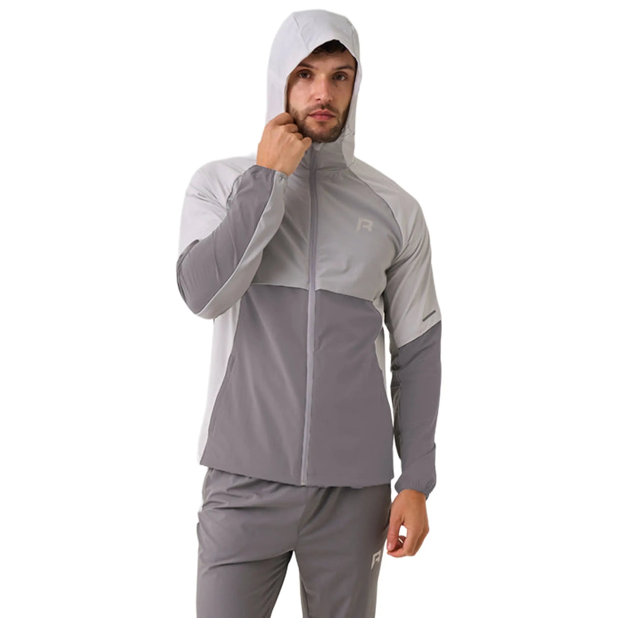 Model view of Reprimo Vortex Misty Grey Windbreaker