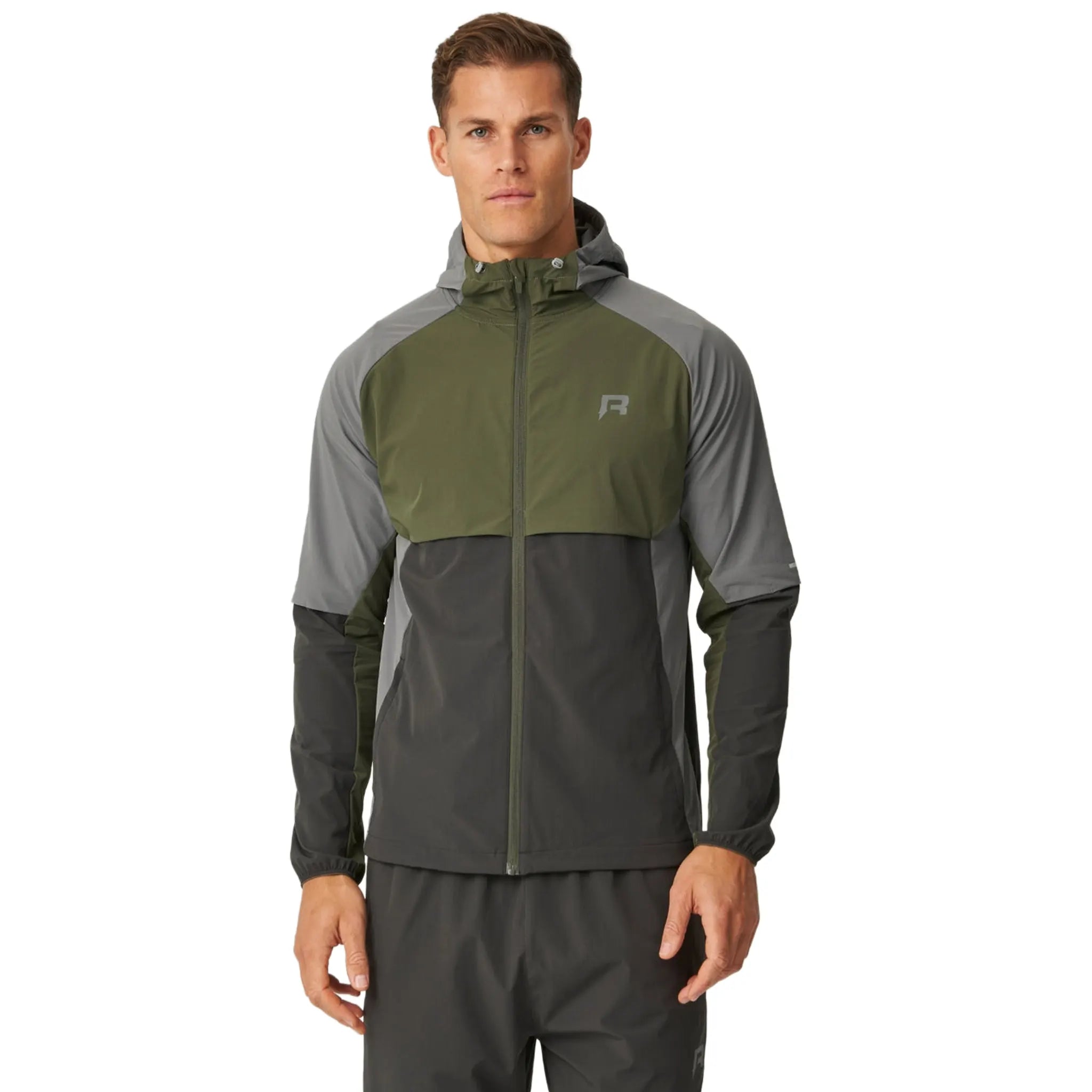Front View of Reprimo Vortex Olive Dark Grey Windbreaker REP254-245